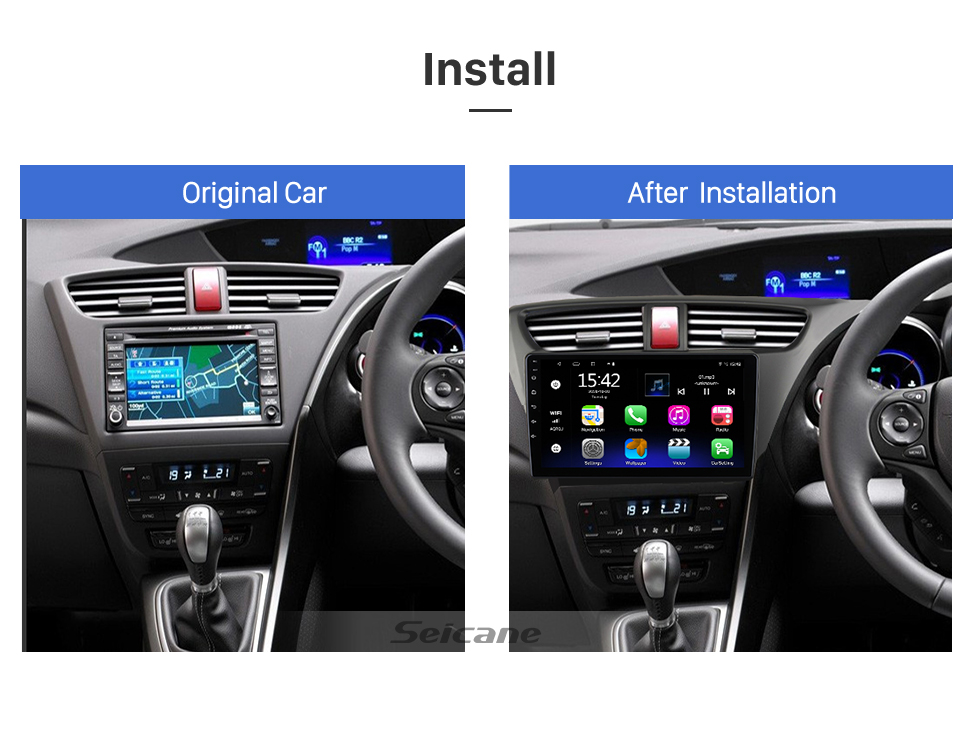 Seicane Android 13.0 de 9 pulgadas para HONDA CIVIC 2012 VERSIÓN EUROPEA Sistema de navegación GPS estéreo con soporte de pantalla táctil Bluetooth Cámara de visión trasera