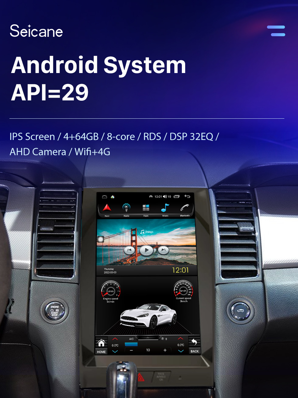 Seicane Radio de navigation GPS à écran tactile HD Android 10.0 de 13,3 pouces pour 2012 2013 2014-2016 TAURUS avec prise en charge Bluetooth Carplay Caméra TPMS AHD