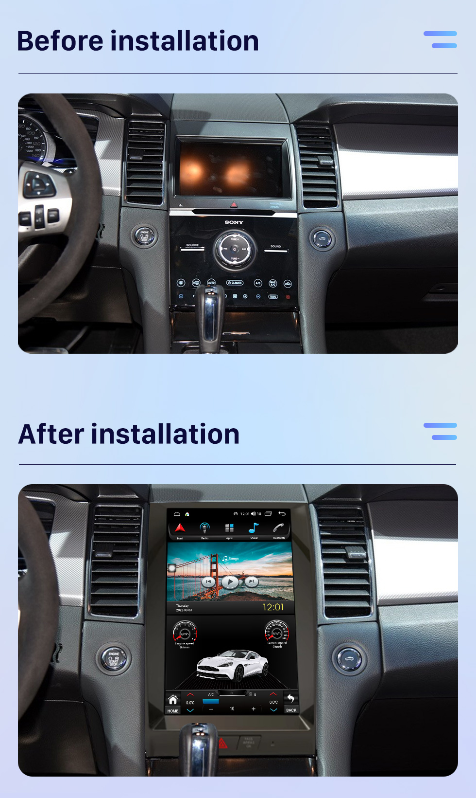 Seicane Radio de navigation GPS à écran tactile HD Android 10.0 de 13,3 pouces pour 2012 2013 2014-2016 TAURUS avec prise en charge Bluetooth Carplay Caméra TPMS AHD