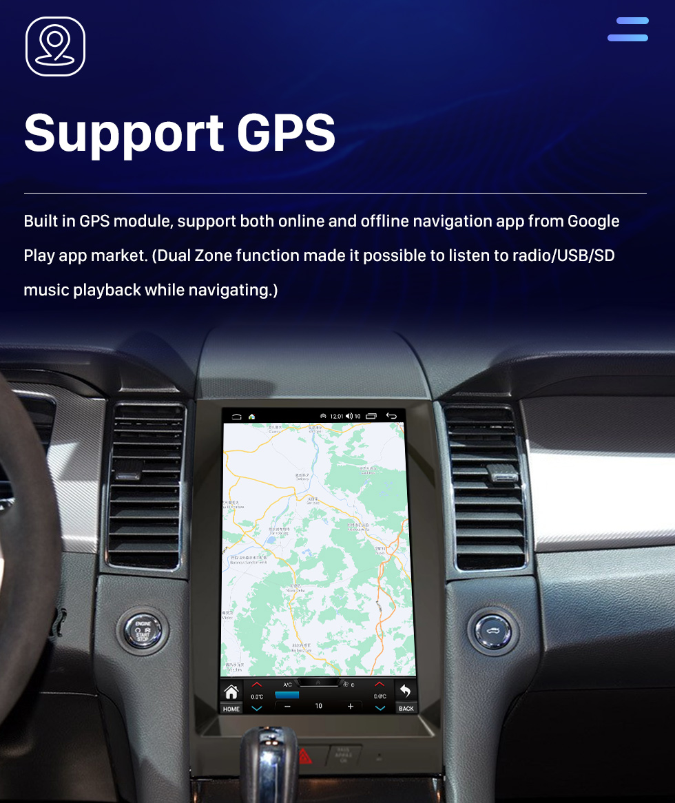 Seicane Rádio de navegação GPS com tela sensível ao toque HD Android 10.0 de 9,7 polegadas para 2014 2015 2016-2018 FORD TOUMEO COURIER / TRANSIT COURIER LOW-END com suporte para Bluetooth Carplay Câmera TPMS AHD