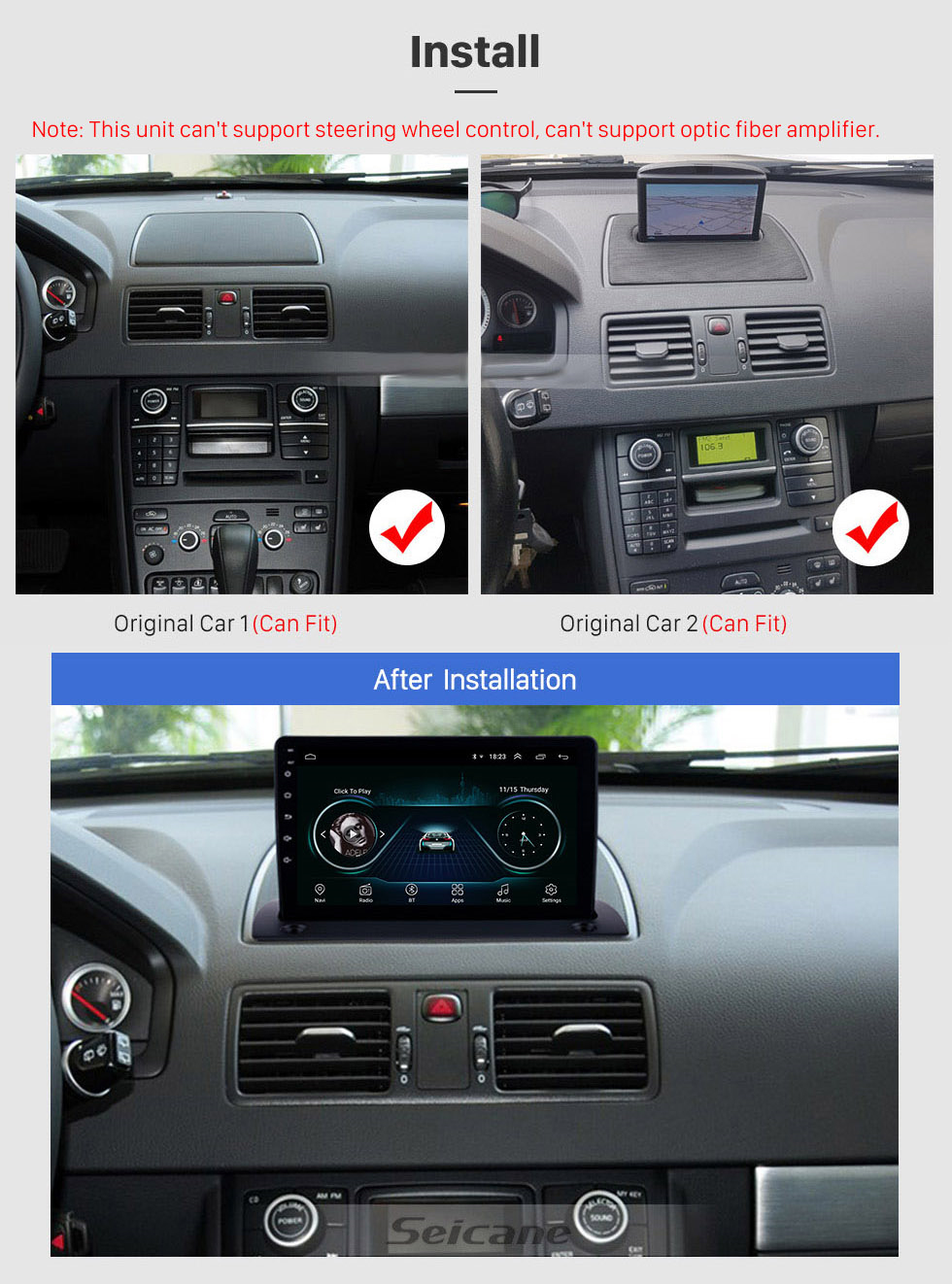 Seicane Android 8.1 de 9 pulgadas para 2004 2005 2006-2014 Volvo XC90 Radio HD Pantalla táctil Sistema de navegación GPS con Bluetooth WIFI Soporte Carplay Cámara trasera Seicane Android 8.1 de 9 pulgadas para 2004 2005 2006-2014 Volvo XC90 Radio HD Pantalla táctil Sistema de navegación GPS con Bluetooth WIFI Soporte Carplay Cámara trasera