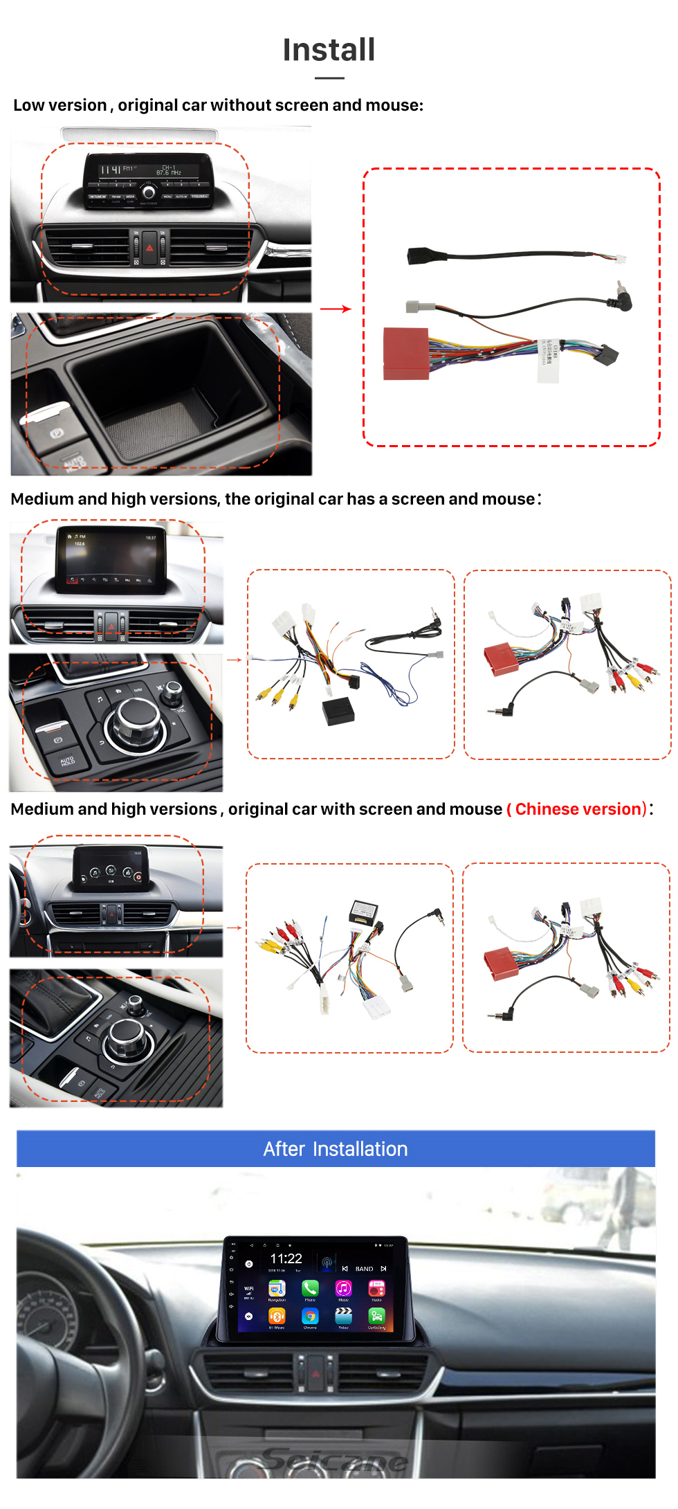 Seicane Android 13.0 HD Touchscreen de 9 polegadas para 2014 2015 2016 2017 MAZDA CX 4 Rádio Sistema de navegação GPS com suporte para Bluetooth Câmera traseira Carplay