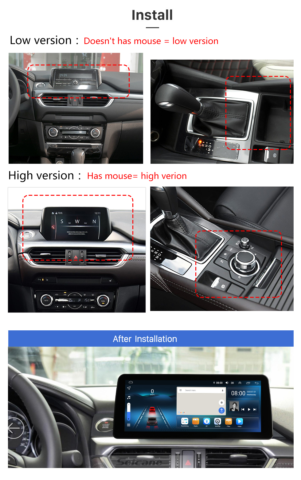 Seicane 12.3 inch Android 12.0 for 2017 2018 2019 Mazda 6 Atz Stereo GPS navigation system with Bluetooth TouchScreen support Rearview Camera