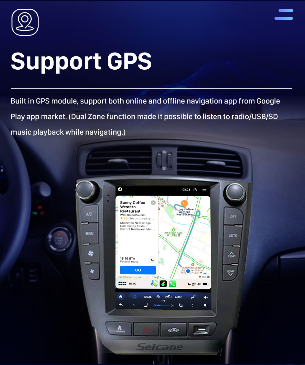 Seicane Android 10.0 9,7 polegadas para 2006 2007 2008-2012 Lexus IS250 IS300 IS200 IS220 IS350 Rádio com tela sensível ao toque HD Sistema de navegação GPS Suporte para Bluetooth Carplay TPMS