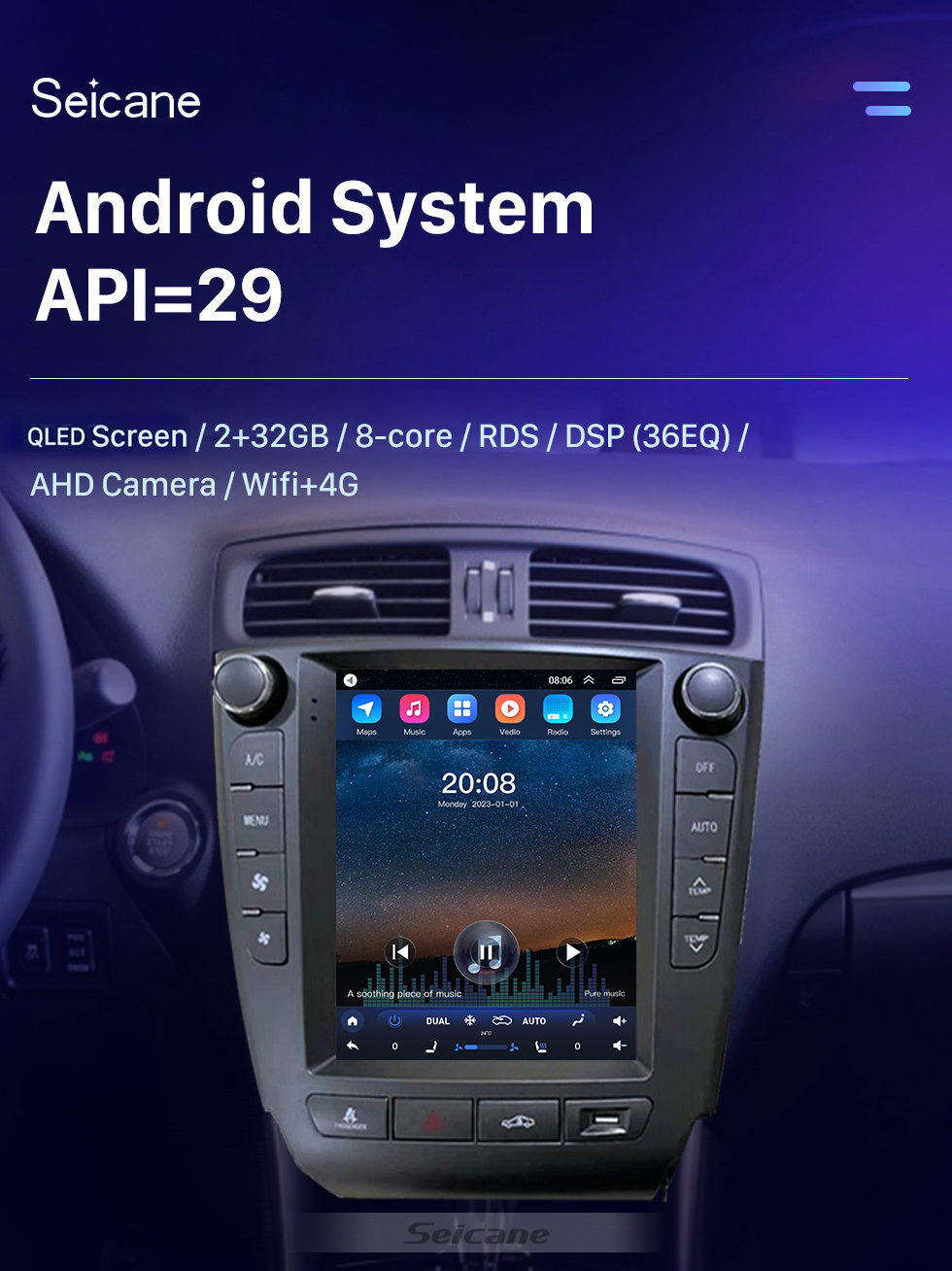 Seicane Android 10.0 9,7 pouces pour 2006 2007 2008-2012 Lexus IS250 IS300 IS200 IS220 IS350 Radio avec système de navigation GPS à écran tactile HD Prise en charge Bluetooth Carplay TPMS