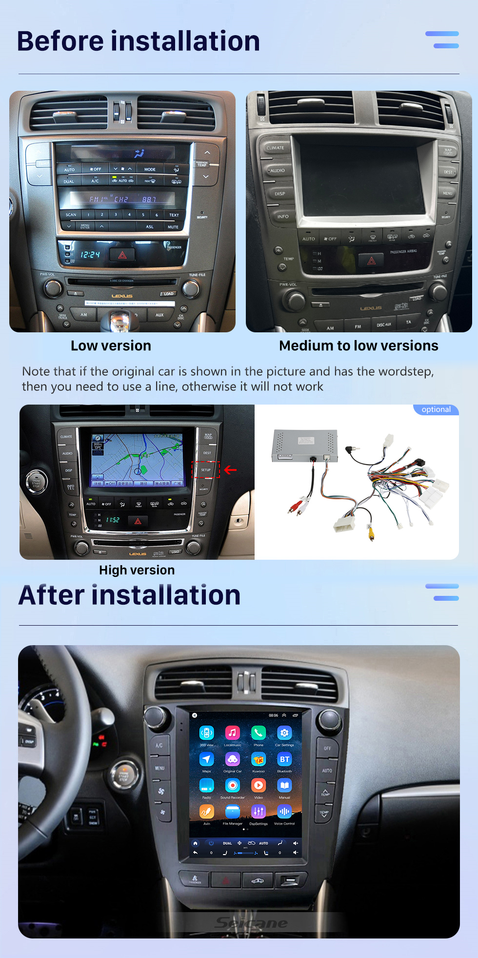 Seicane Android 10.0 9,7 polegadas para 2006 2007 2008-2012 Lexus IS250 IS300 IS200 IS220 IS350 Rádio com tela sensível ao toque HD Sistema de navegação GPS Suporte para Bluetooth Carplay TPMS
