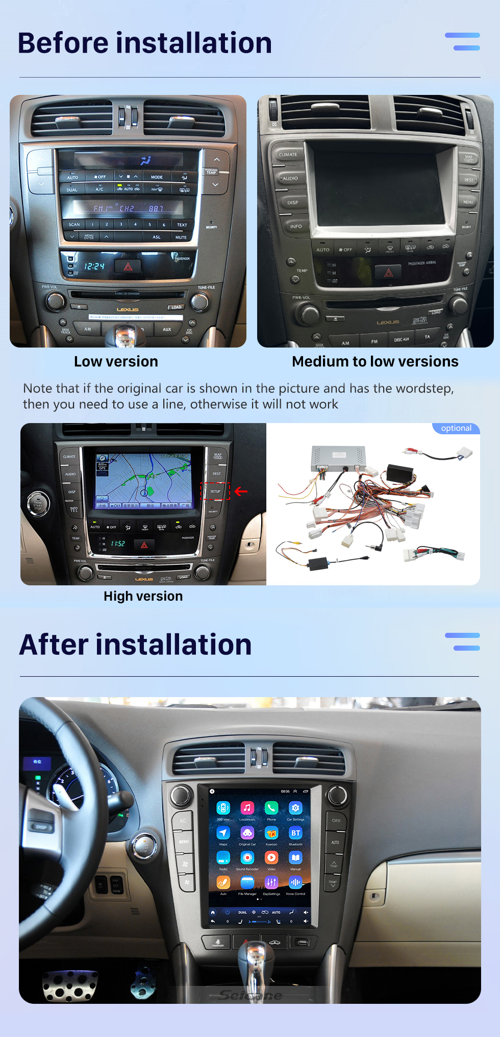 Seicane Android 10.0 9,7 pouces pour 2006 2007 2008-2012 Lexus IS250 IS300 IS200 IS220 IS350 Radio avec système de navigation GPS à écran tactile HD Prise en charge Bluetooth Carplay TPMS