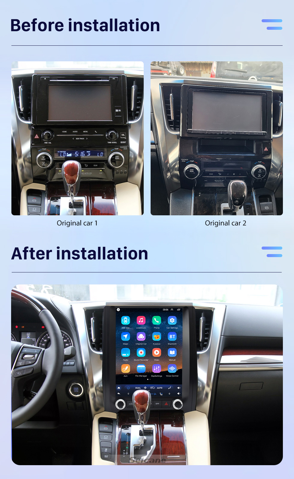 Seicane Carplay 12.1 polegadas Android 10.0 para 2015 2016 2017-2020 TOYOTA Alphard Velfire Rádio Sistema de Navegação GPS com Tela Sensível Ao Toque HD Suporte Bluetooth OBD2 DVR TPMS Seicane Carplay 12.1 polegadas Android 10.0 para 2015 2016 2017-2020 TOYOTA Alphard Velfire Rádio Sistema de Navegação GPS com Tela Sensível Ao Toque HD Suporte Bluetooth OBD2 DVR TPMS