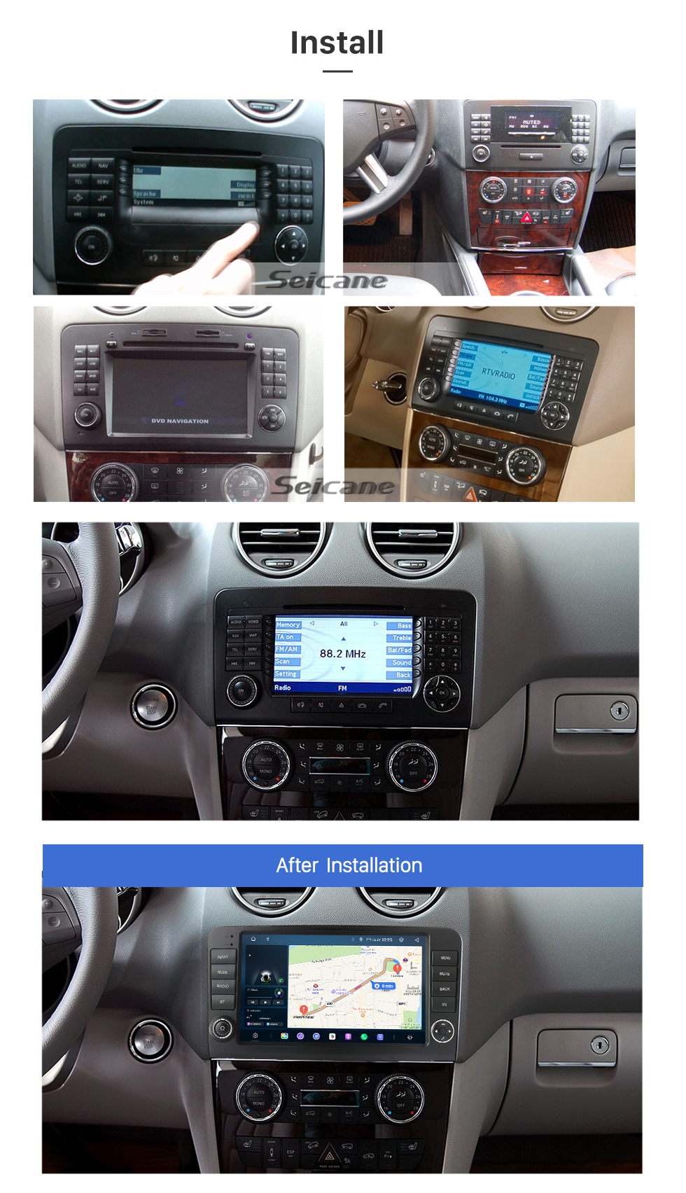 Seicane Android 14.0 Radio Head Unit 9 Inch HD Touchscreen for 2005 2006-2012 Mercedes-Benz ML Car Stereo GPS Navigation System with Bluetooth 4G WIFI Support 1080P Video Backup Camera