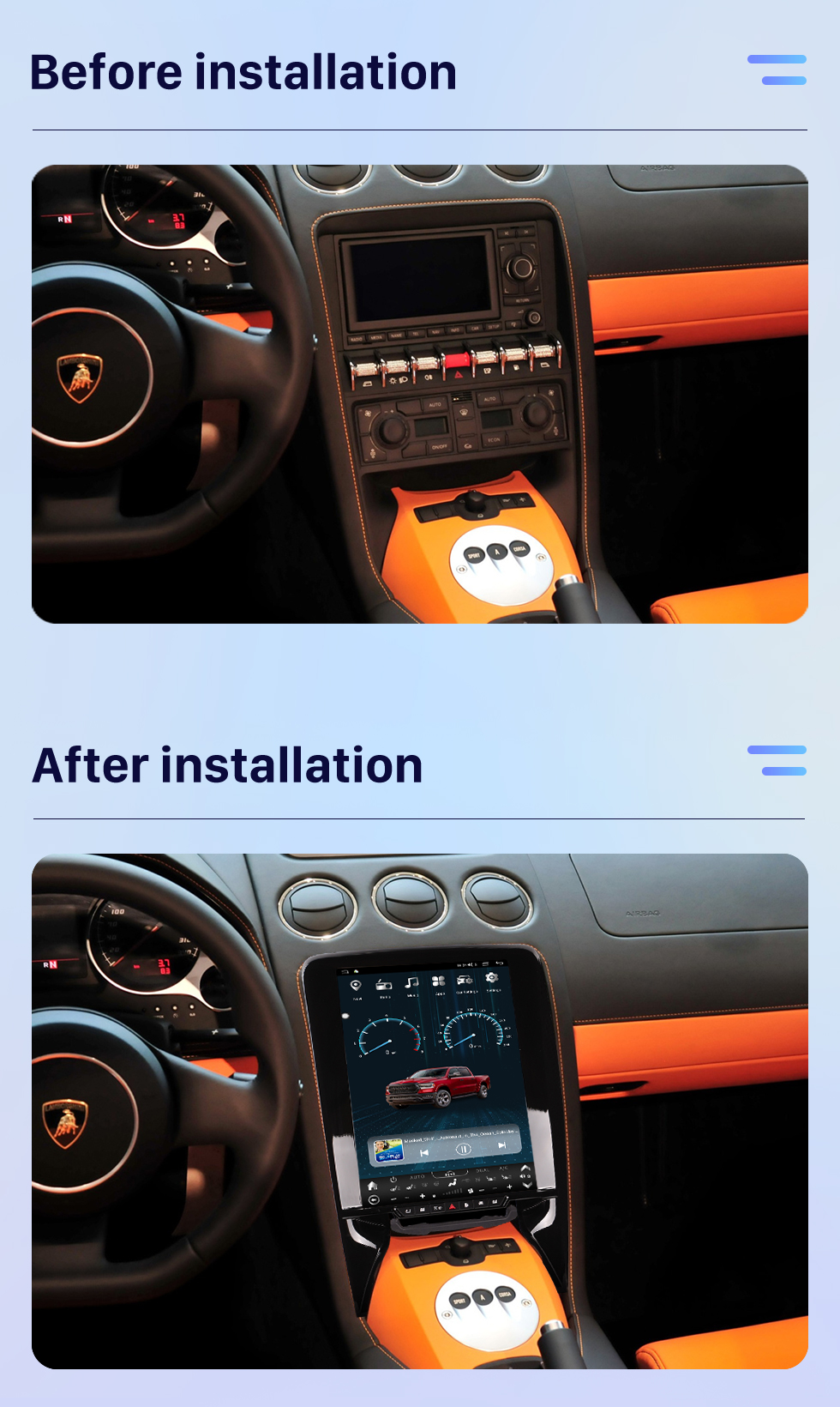 Seicane Carplay 12.1 inch Android 10.0 HD Touchscreen GPS Navigation Radio for 2009 Lamborghin Galardo LP560-4 with Bluetooth support TPMS AHD Camera Seicane Carplay 12.1 inch Android 10.0 HD Touchscreen GPS Navigation Radio for 2009 Lamborghin Galardo LP560-4 with Bluetooth support TPMS AHD Camera
