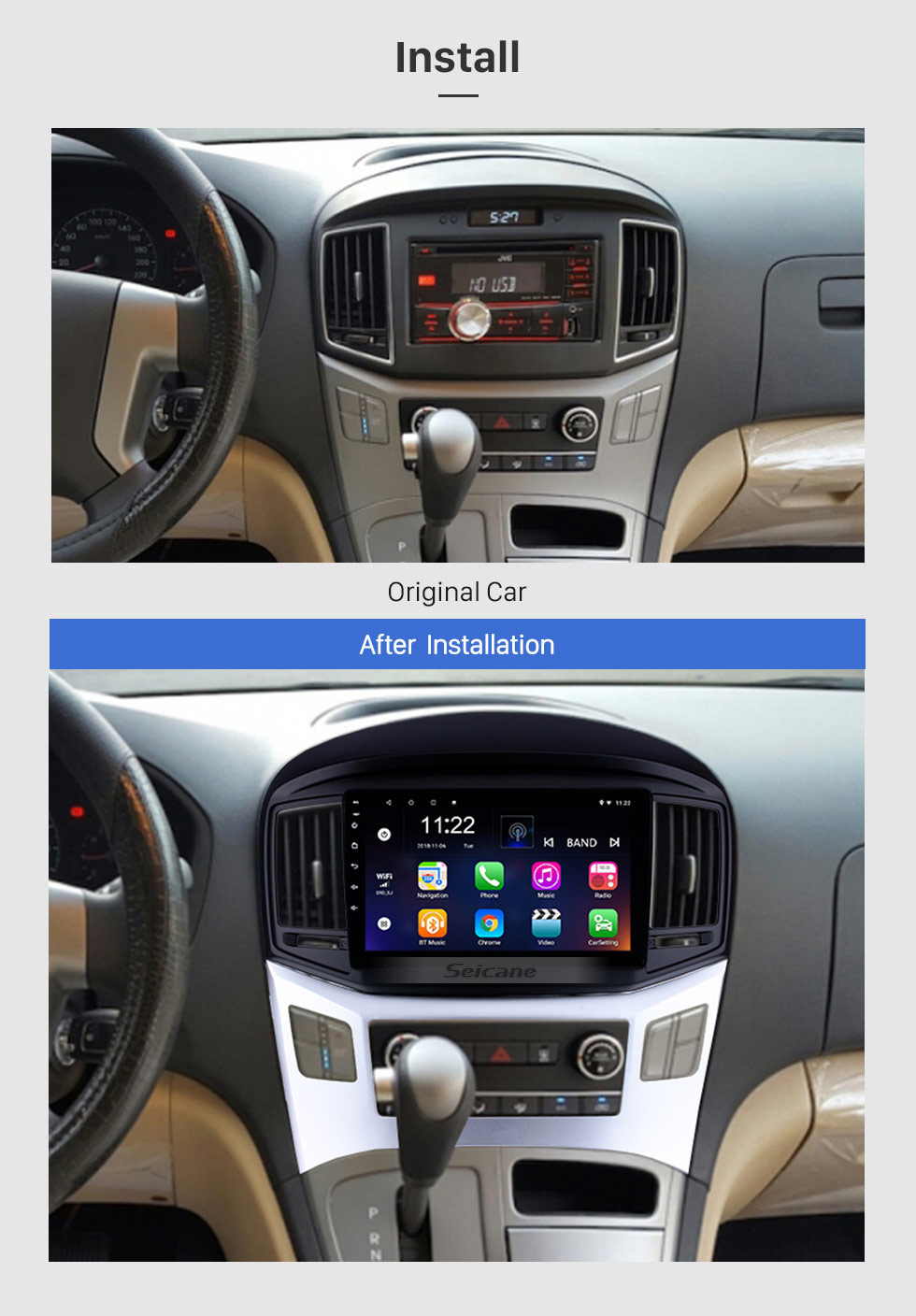 Seicane 10,1 pouces Android 8.1 2016 2017 Hyundai Starex H-1 Wagon radio de navigation GPS avec écran tactile Bluetooth USB Wifi support TPMS DVR Seicane 10,1 pouces Android 8.1 2016 2017 Hyundai Starex H-1 Wagon radio de navigation GPS avec écran tactile Bluetooth USB Wifi support TPMS DVR