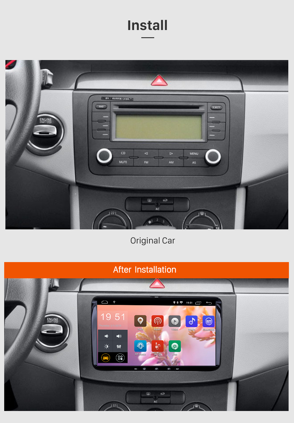 Seicane 6.2 polegadas Android 9.0 para Universal Radio GPS Sistema de Navegação com HD Touchscreen Bluetooth suporte Carplay Mirror Link