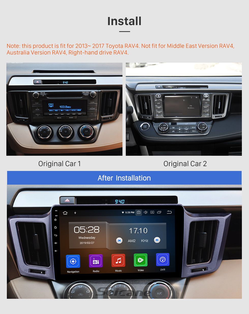 Seicane 10,1 pouces Android 9.0 Radio de navigation GPS pour 2013-2016 Toyota RAV4 LHD avec écran tactile HD Carplay Bluetooth WIFI USB support AUX Mirror Link OBD2 Seicane 10,1 pouces Android 9.0 Radio de navigation GPS pour 2013-2016 Toyota RAV4 LHD avec écran tactile HD Carplay Bluetooth WIFI USB support AUX Mirror Link OBD2