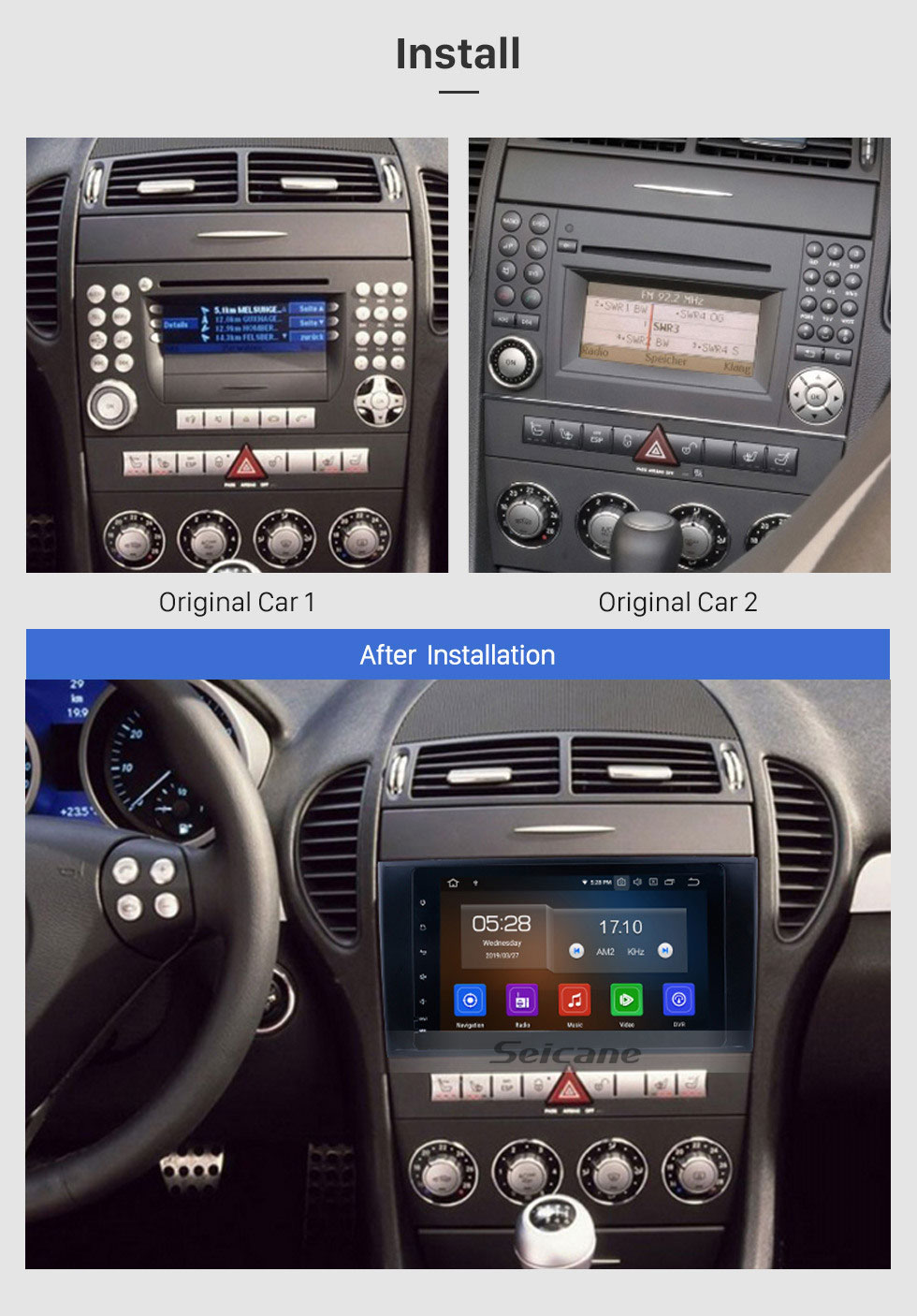 Seicane Sistema de navegação GPS Android 9.0 Car Radio para 2000-2011 Mercedes Benz SLK classe R171 SLK200 SLK280 SLK300 com Bluetooth Touch Screen Mirror link Espelho USB WIFI suporte HD 1080P Vídeo Controle de volante Seicane Sistema de navegação GPS Android 9.0 Car Radio para 2000-2011 Mercedes Benz SLK classe R171 SLK200 SLK280 SLK300 com Bluetooth Touch Screen Mirror link Espelho USB WIFI suporte HD 1080P Vídeo Controle de volante