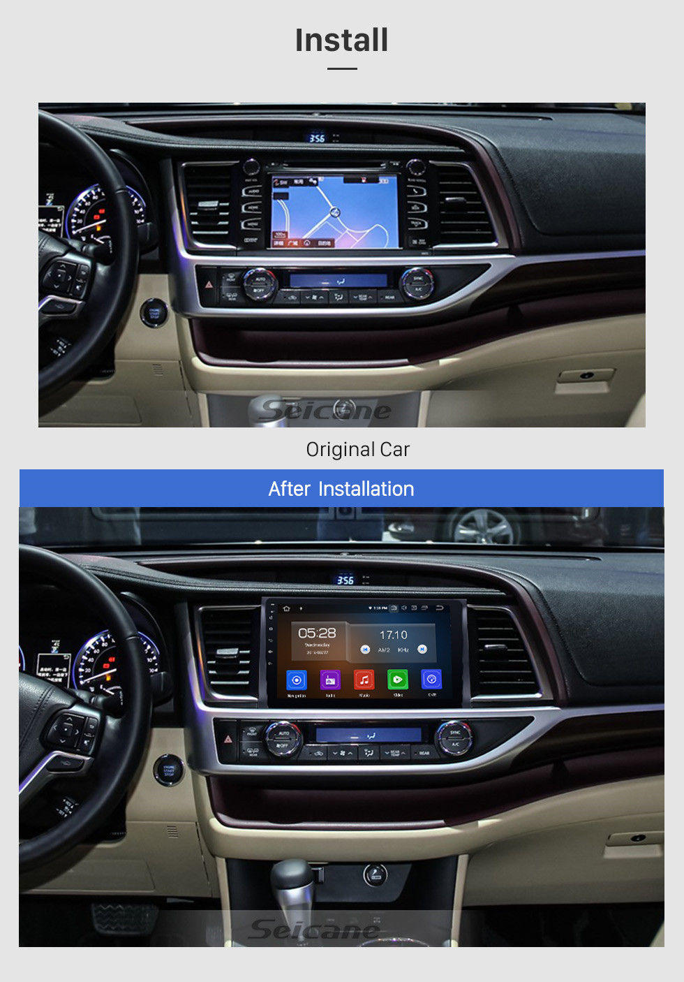Seicane 10,1 Zoll GPS-Navigationssystem für 2015 Toyota Highlander Bluetooth-Touchscreen-Radio-Unterstützung TPMS DVR OBD Spiegel Link-Backup-Kamera TV Video 3G WiFi Seicane 10,1 Zoll GPS-Navigationssystem für 2015 Toyota Highlander Bluetooth-Touchscreen-Radio-Unterstützung TPMS DVR OBD Spiegel Link-Backup-Kamera TV Video 3G WiFi