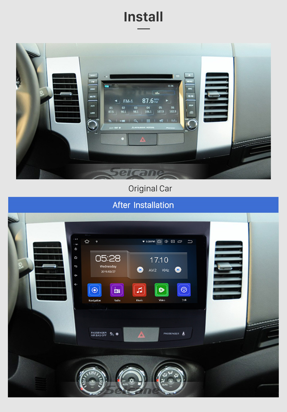 Seicane 9 pulgadas Android 9.0 Radio pantalla táctil Bluetooth Sistema de navegación GPS para 2006-2014 Mitsubishi OUTLANDER Soporte TPMS DVR OBD II USB SD 3G WiFi Cámara trasera Control del volante HD 1080P Video AUX Seicane 9 pulgadas Android 9.0 Radio pantalla táctil Bluetooth Sistema de navegación GPS para 2006-2014 Mitsubishi OUTLANDER Soporte TPMS DVR OBD II USB SD 3G WiFi Cámara trasera Control del volante HD 1080P Video AUX