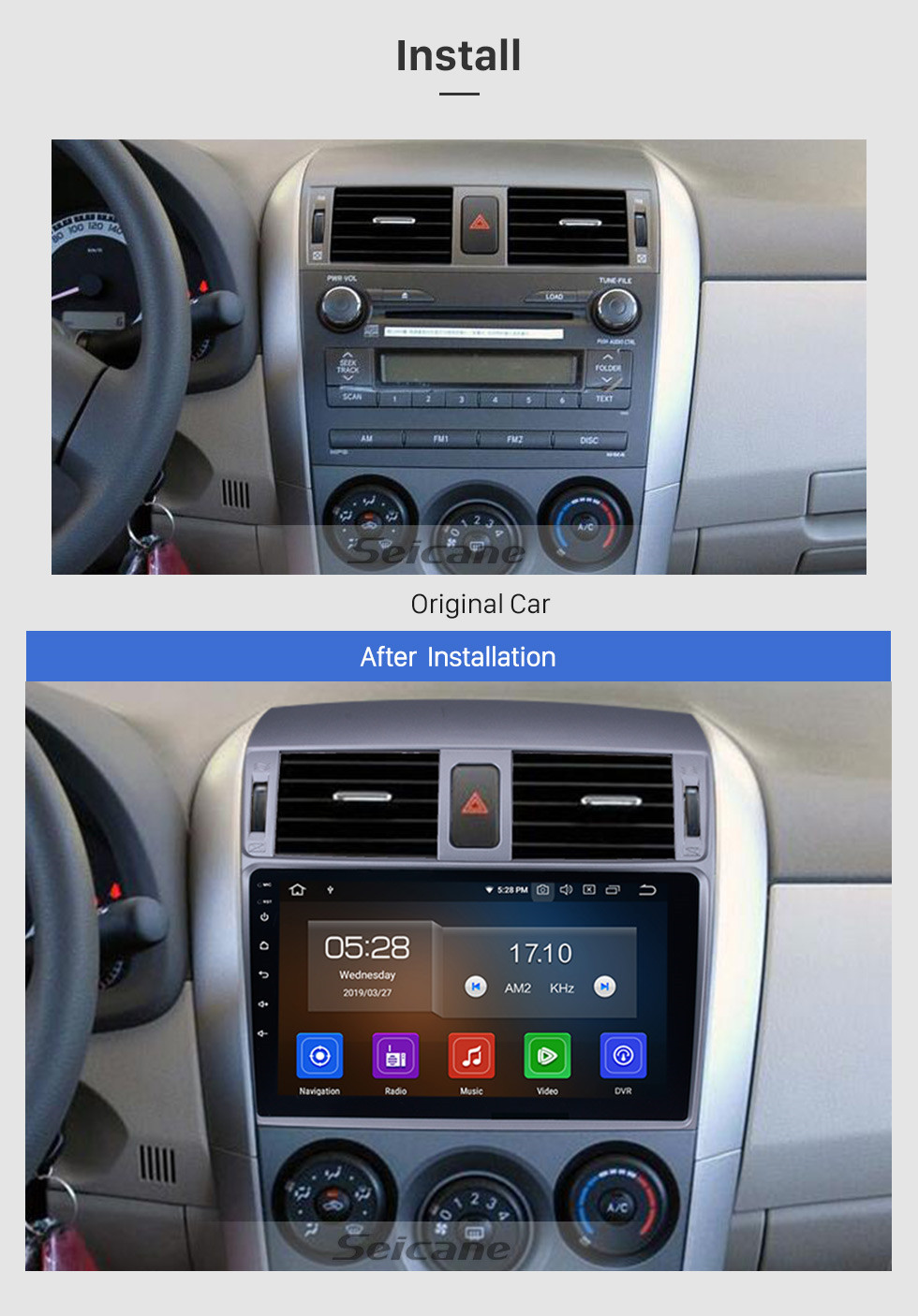 Seicane 9 Inch 2008-2010 Toyota Corolla Android 9.0 Capacitive Touch Screen Radio GPS Navigation system with Bluetooth TPMS DVR OBD II Rear camera AUX USB SD 3G WiFi Steering Wheel Control Video Seicane 9 Inch 2008-2010 Toyota Corolla Android 9.0 Capacitive Touch Screen Radio GPS Navigation system with Bluetooth TPMS DVR OBD II Rear camera AUX USB SD 3G WiFi Steering Wheel Control Video