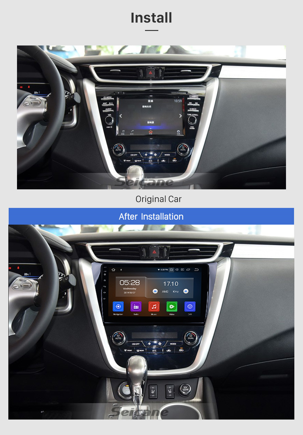 Seicane 10,1-Zoll-HD-Touchscreen-Radio GPS-Navigationssystem Android 9.0 für 2015 2016 2017 Nissan Murano Unterstützung Bluetooth 3G / 4G WIFI OBD2 USB Spiegel Link Lenkradsteuerung Seicane 10,1-Zoll-HD-Touchscreen-Radio GPS-Navigationssystem Android 9.0 für 2015 2016 2017 Nissan Murano Unterstützung Bluetooth 3G / 4G WIFI OBD2 USB Spiegel Link Lenkradsteuerung