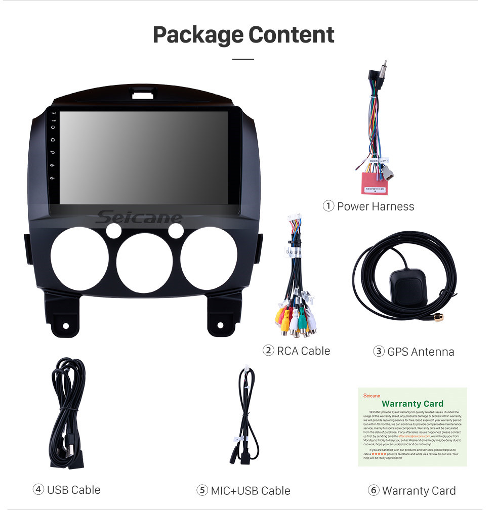Seicane OEM HD Touchscreen GPS navigation system Android 9.0 for 2007-2014 Mazda 2 Support Radio Vedio Carplay Remote Control Bluetooth Seicane OEM HD Touchscreen GPS navigation system Android 9.0 for 2007-2014 Mazda 2 Support Radio Vedio Carplay Remote Control Bluetooth