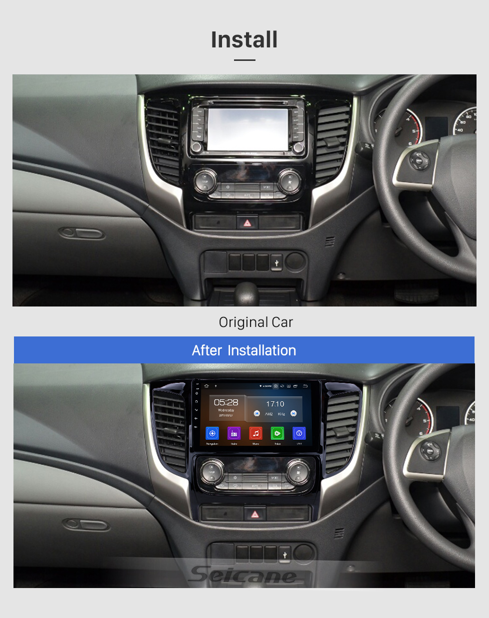 Seicane 2015 Mitsubishi TRITON Auto A/C 9 Inch Android 9.0 Radio GPS Navigation with HD Touchscreen Bluetooth WIFI Mirror Link USB AUX RDS Steering Wheel Control Seicane 2015 Mitsubishi TRITON Auto A/C 9 Inch Android 9.0 Radio GPS Navigation with HD Touchscreen Bluetooth WIFI Mirror Link USB AUX RDS Steering Wheel Control