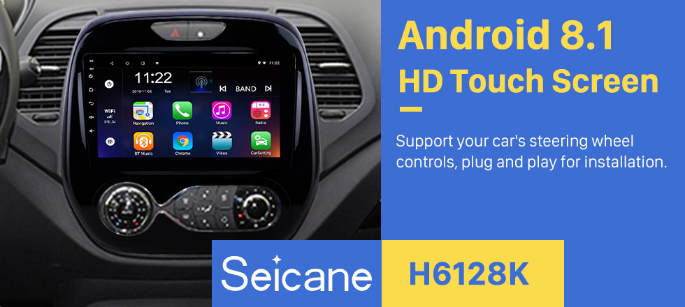 Seicane 9 pulgadas Android 8.1 2011-2016 Renault Captur CLIO Samsung QM3 Manual A / C Navegación GPS Sistema de audio para automóvil Pantalla táctil AM Radio FM Música Bluetooth 3G WiFi OBD2 Enlace de espejo AUX Cámara de respaldo USB SD 1080P Video