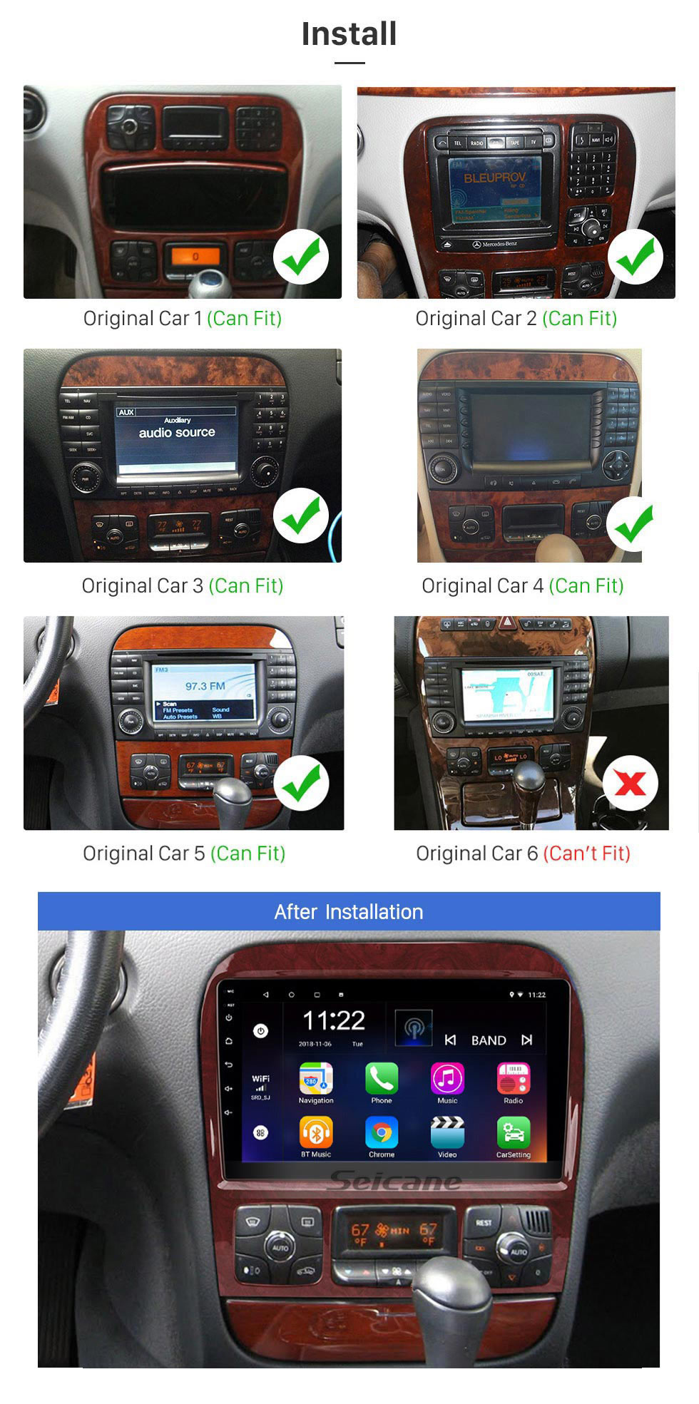 Seicane 9 Inch OEM Android 8.1 Radio GPS Navigation system For 1998-2005 Mercedes Benz S Class W220 S280 S320 S350 S400 S430 S500 S600 S55 AMG S63 AMG S65 AMG with Bluetooth HD Touch Screen TPMS DVR OBD II Rear camera AUX 3G WiFi Seicane 9 Inch OEM Android 8.1 Radio GPS Navigation system For 1998-2005 Mercedes Benz S Class W220 S280 S320 S350 S400 S430 S500 S600 S55 AMG S63 AMG S65 AMG with Bluetooth HD Touch Screen TPMS DVR OBD II Rear camera AUX 3G WiFi
