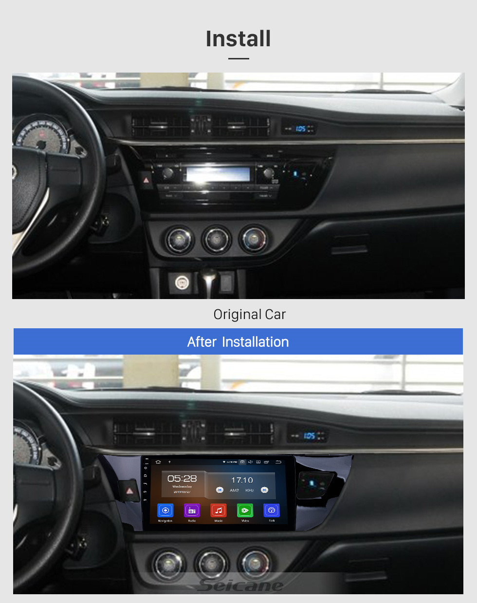 Seicane OEM 10.1 polegada Android 9.0 HD Touchscreen Rádio Bluetooth para 2014 Toyota Levin com Navegação GPS USB FM auto estéreo Wifi apoio AUX DVR TPMS Backup Câmera OBD2 SWC Seicane OEM 10.1 polegada Android 9.0 HD Touchscreen Rádio Bluetooth para 2014 Toyota Levin com Navegação GPS USB FM auto estéreo Wifi apoio AUX DVR TPMS Backup Câmera OBD2 SWC