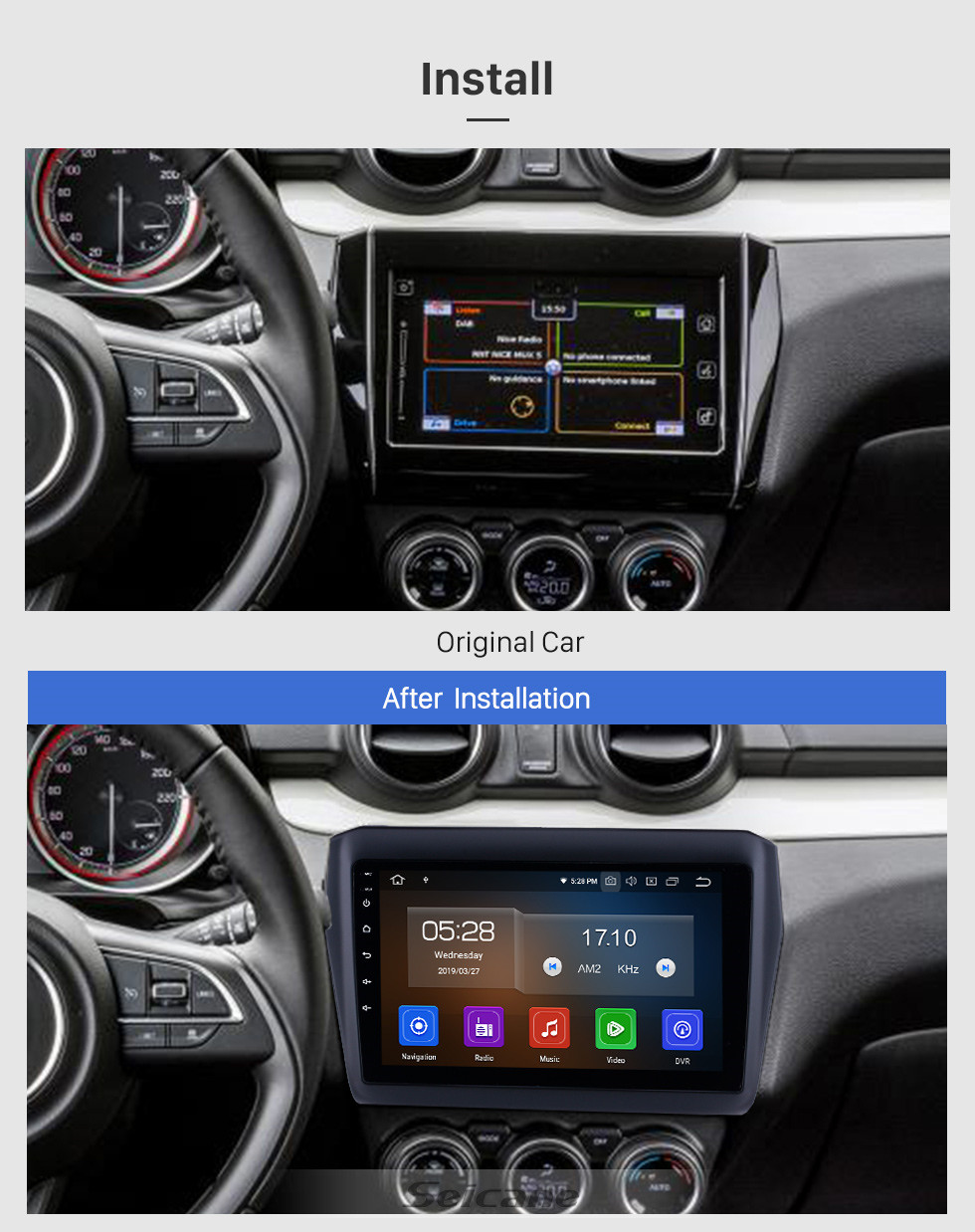 Seicane 2017-2019 SUZUKI Swift 9 Zoll Android 9.0 HD Touchscreen Auto Stereo GPS-Navigationssystem Radio Bluetooth WIFI USB Unterstützung DAB + OBDII SWC Seicane 2017-2019 SUZUKI Swift 9 Zoll Android 9.0 HD Touchscreen Auto Stereo GPS-Navigationssystem Radio Bluetooth WIFI USB Unterstützung DAB + OBDII SWC