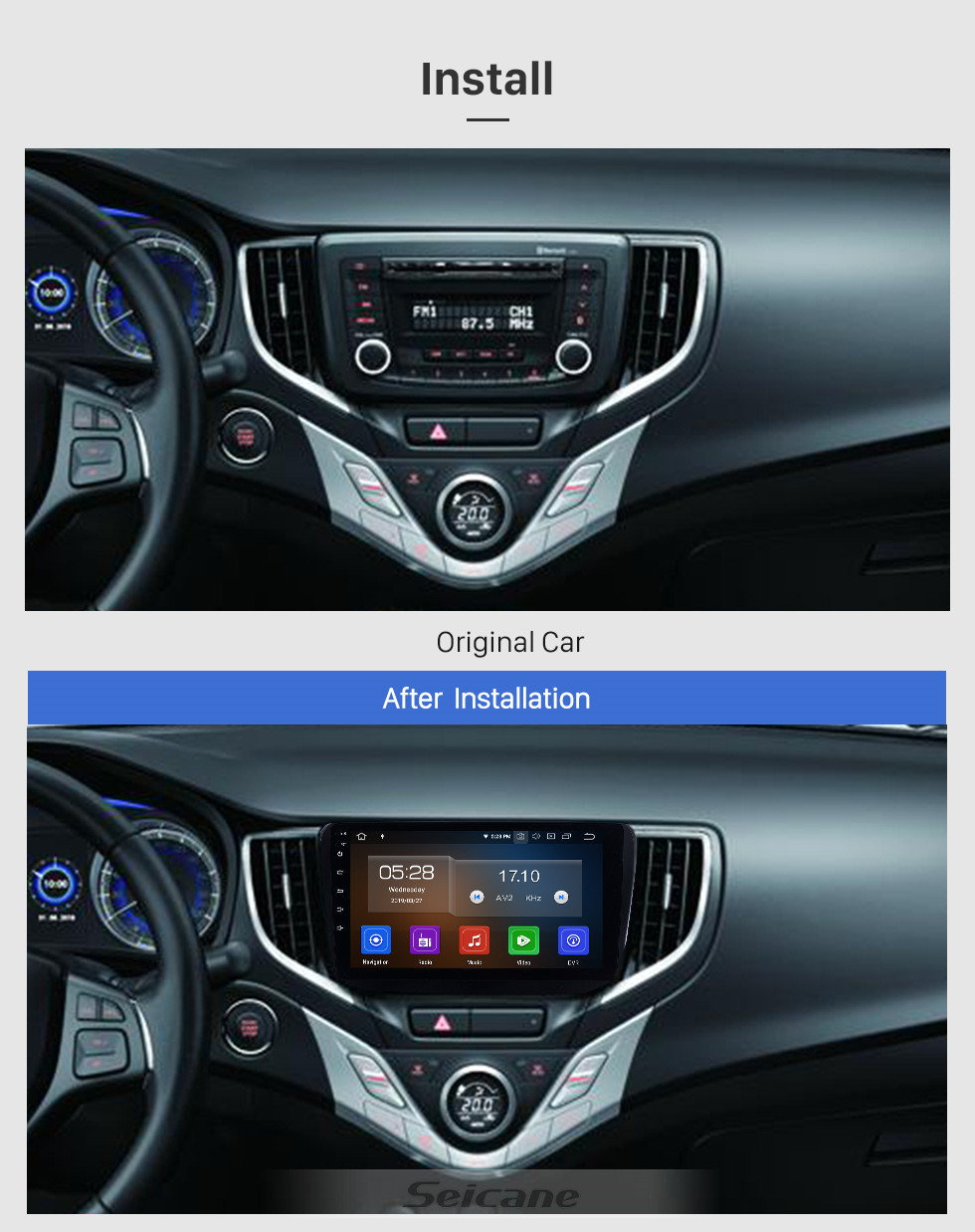 Seicane 9 Inch Android 9.0 HD Touchscreen 2015-2017 Suzuki BALENO Car GPS Navigation System Auto Radio with WIFI Bluetooth music USB FM Support SWC Digital TV OBD2 DVR Seicane 9 Inch Android 9.0 HD Touchscreen 2015-2017 Suzuki BALENO Car GPS Navigation System Auto Radio with WIFI Bluetooth music USB FM Support SWC Digital TV OBD2 DVR