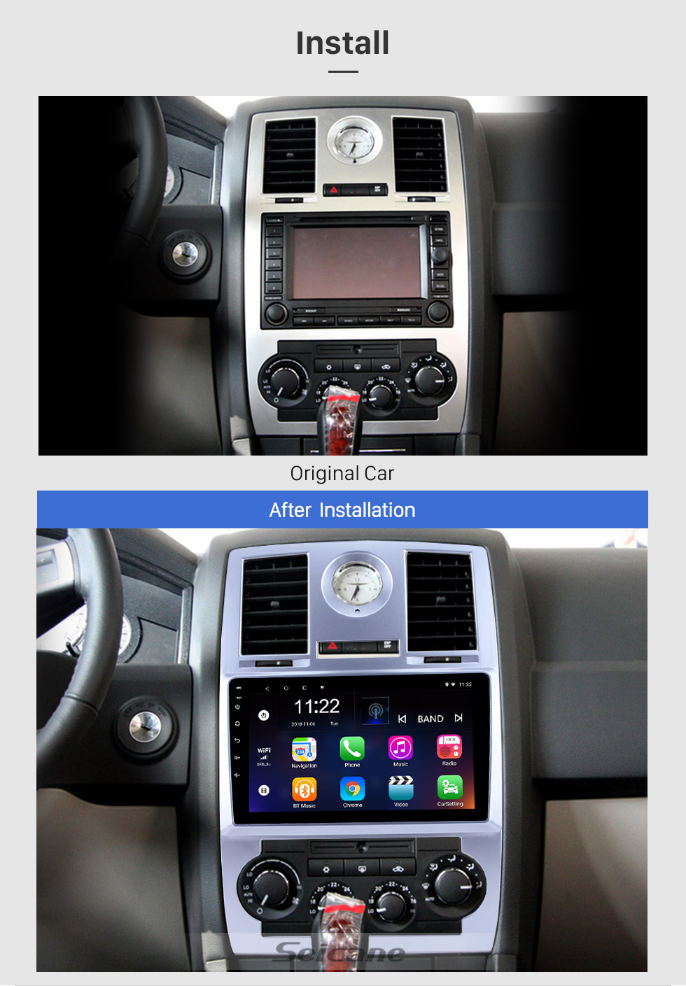 Seicane OEM Radio HD con pantalla táctil para 2004-2008 Chrysler Aspen 300C 9 pulgadas Android 8.1 Estéreo del coche USB Bluetooth AUX compatibilidad Carplay DVR TPMS Cámara de respaldo OBD
