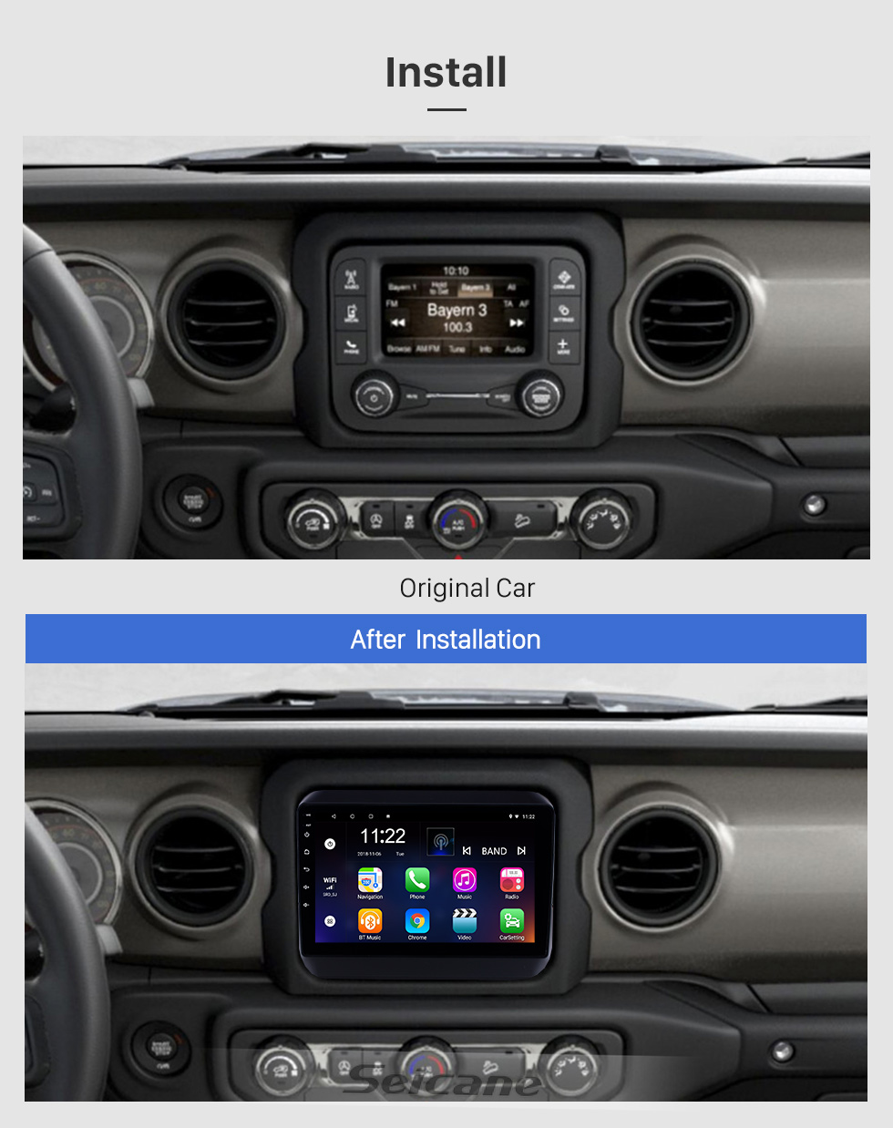 Seicane 9 inch Android 8.1 GPS Navigation Radio for 2018 Jeep Wrangler with Bluetooth WIFI USB AUX HD Touchscreen support Carplay DVR OBD Seicane 9 inch Android 8.1 GPS Navigation Radio for 2018 Jeep Wrangler with Bluetooth WIFI USB AUX HD Touchscreen support Carplay DVR OBD