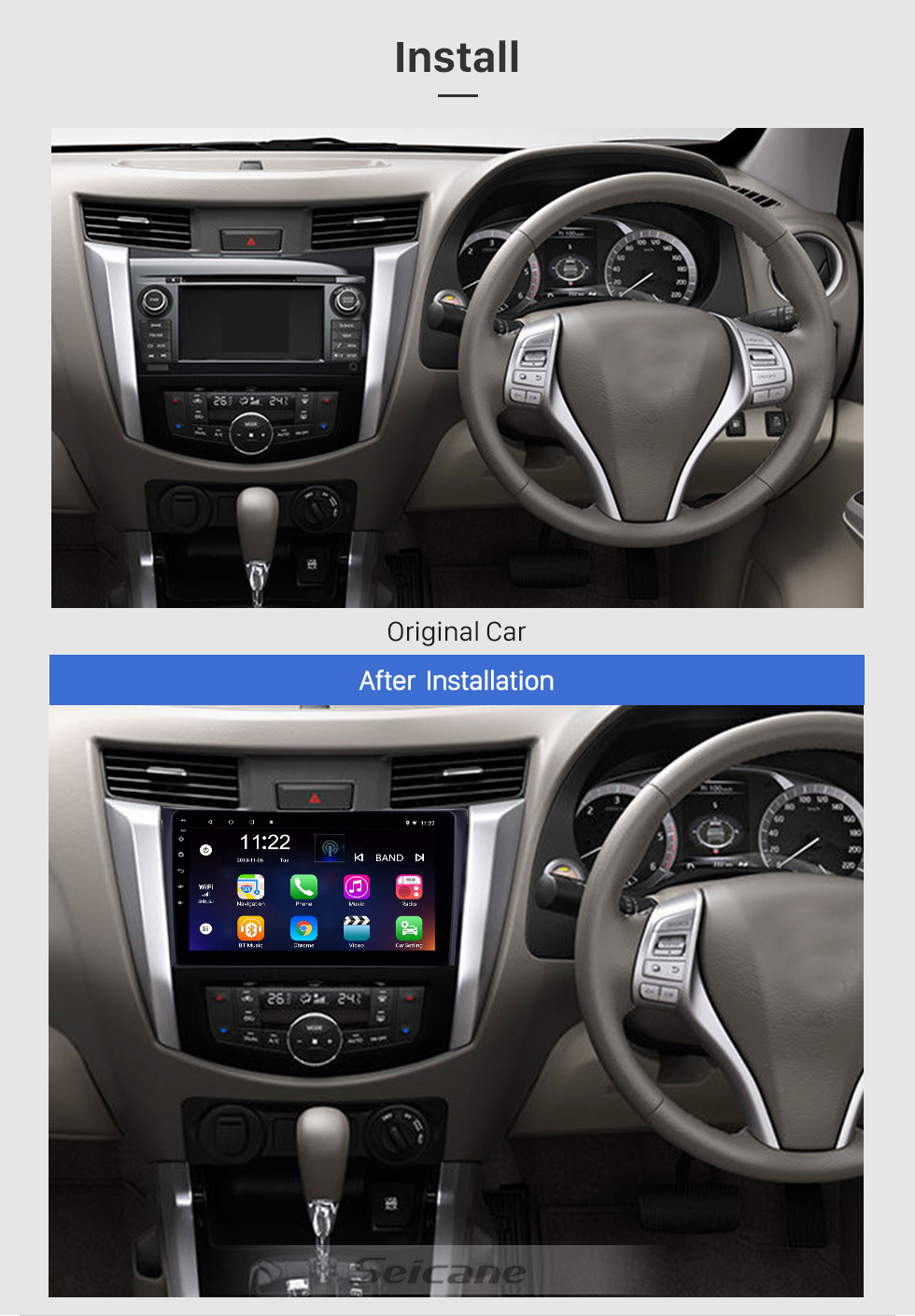 Seicane 2011-2016 Nissan Navara Android 8.1 10.1 inch Radio GPS Navigation Bluetooth Touchscreen Stereo with Music AUX WIFI support DAB+ OBD2 DVR Carplay Seicane 2011-2016 Nissan Navara Android 8.1 10.1 inch Radio GPS Navigation Bluetooth Touchscreen Stereo with Music AUX WIFI support DAB+ OBD2 DVR Carplay