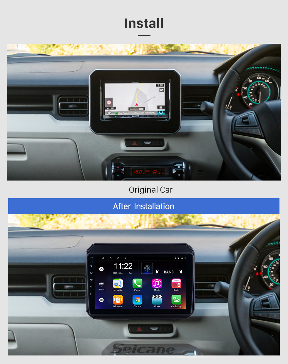 Seicane Hd touchscreen 9 polegada android 8.1 gps rádio de navegação para 2016-2018 suzuki igni com suporte a bluetooth usb wi-fi aux carplay 3g câmera de backup TPMS Seicane Hd touchscreen 9 polegada android 8.1 gps rádio de navegação para 2016-2018 suzuki igni com suporte a bluetooth usb wi-fi aux carplay 3g câmera de backup TPMS