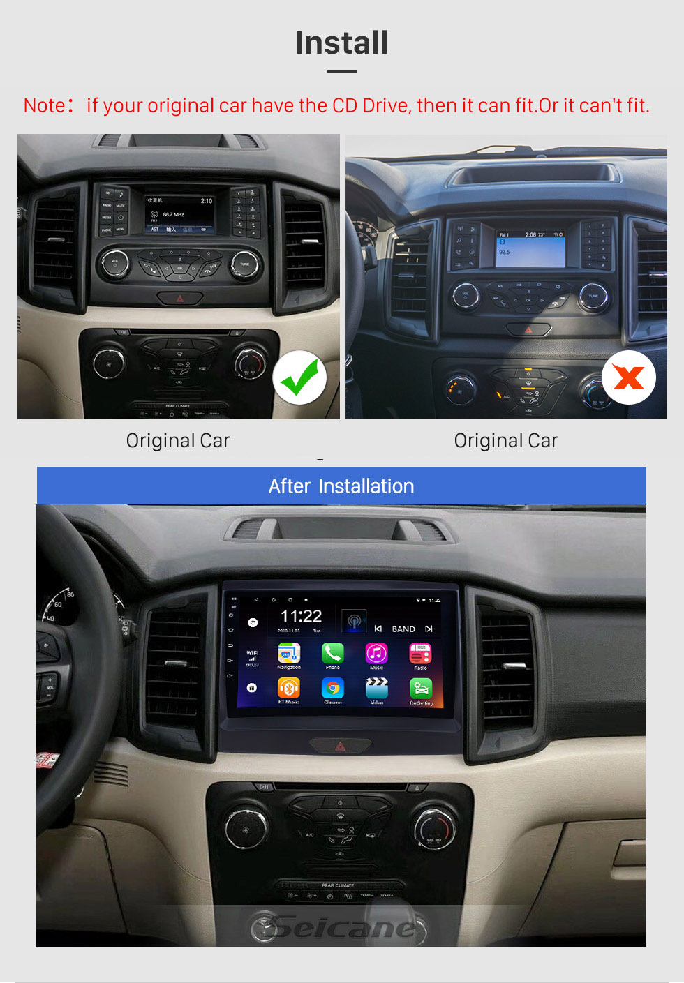 Seicane Android 8.1 9 inch Touchscreen GPS Navigation Radio for 2015 Ford Ranger with USB WIFI Bluetooth Music AUX support Carplay Digital TV TPMS SWC Seicane Android 8.1 9 inch Touchscreen GPS Navigation Radio for 2015 Ford Ranger with USB WIFI Bluetooth Music AUX support Carplay Digital TV TPMS SWC