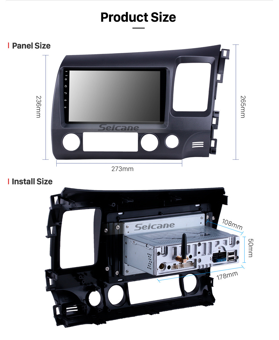 Seicane 2006-2011 Honda Civic RHD 9 polegada Android 9.0 Navegação GPS Rádio Bluetooth HD Touchscreen USB Carplay Música suporte AUX TPMS TV Digital Seicane 2006-2011 Honda Civic RHD 9 polegada Android 9.0 Navegação GPS Rádio Bluetooth HD Touchscreen USB Carplay Música suporte AUX TPMS TV Digital