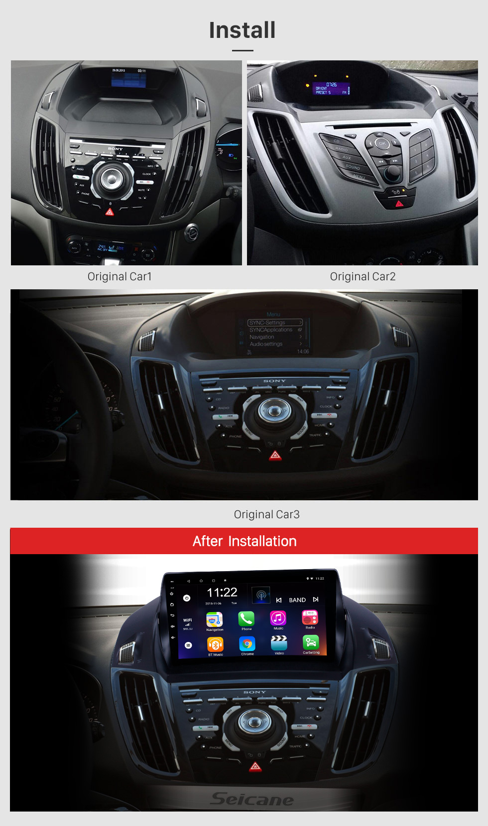 Seicane Android 8.1 9 inch HD Touchscreen GPS Navigation Radio for 2013-2016 Ford Escape with Bluetooth USB WIFI AUX support Backup camera Carplay SWC Seicane Android 8.1 9 inch HD Touchscreen GPS Navigation Radio for 2013-2016 Ford Escape with Bluetooth USB WIFI AUX support Backup camera Carplay SWC