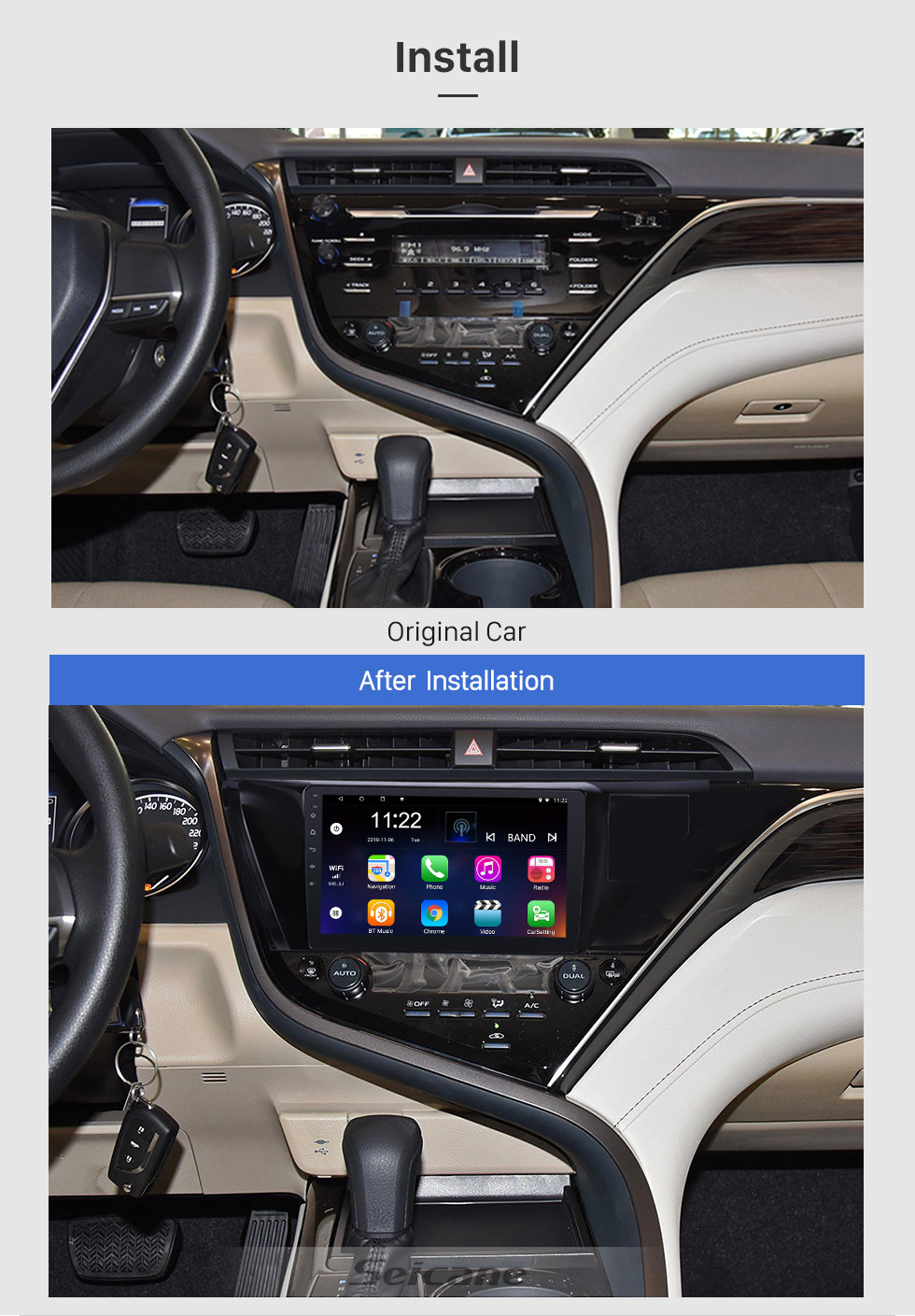 Seicane 10.1 pulgadas HD con pantalla táctil Android 8.1 GPS Radio para 2018-2019 Toyota Camry LHD con soporte Bluetooth AUX Control de volante Carplay Seicane 10.1 pulgadas HD con pantalla táctil Android 8.1 GPS Radio para 2018-2019 Toyota Camry LHD con soporte Bluetooth AUX Control de volante Carplay