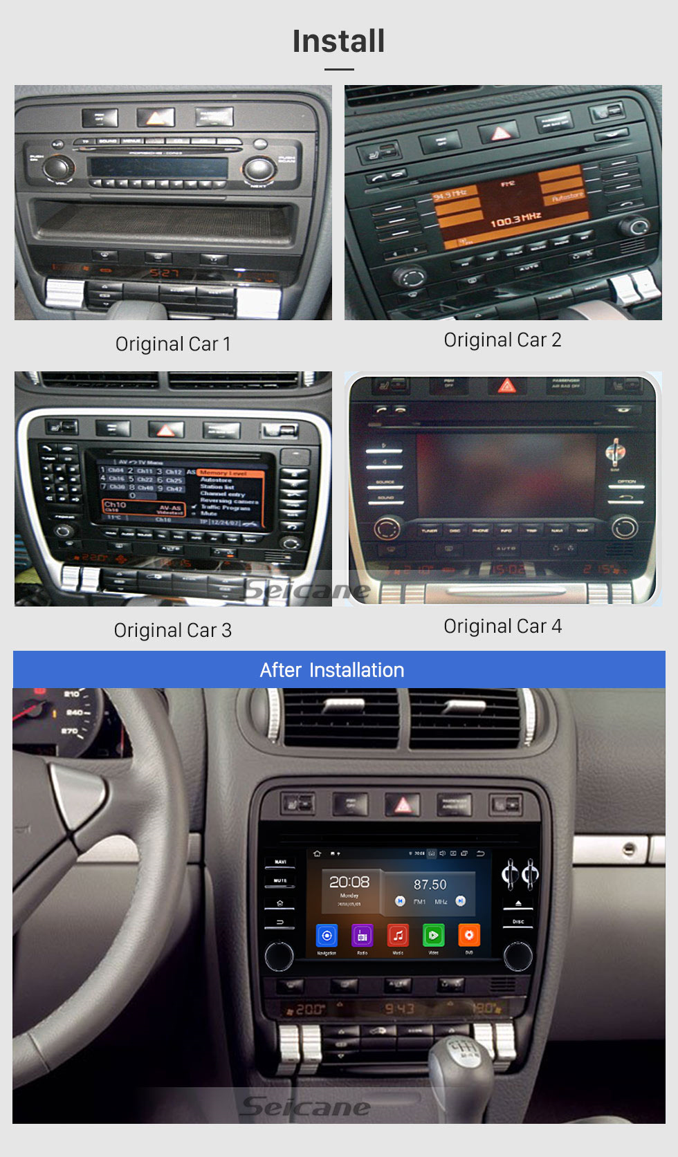 Seicane 7 polegadas Android 9.0 HD touchscreen 2003-2011 Porsche Cayenne Rádio de Navegação GPS com WiFi Bluetooth Carplay Espelho Suporte para OBD2 Câmera de Backup DVR 1080P Seicane 7 polegadas Android 9.0 HD touchscreen 2003-2011 Porsche Cayenne Rádio de Navegação GPS com WiFi Bluetooth Carplay Espelho Suporte para OBD2 Câmera de Backup DVR 1080P