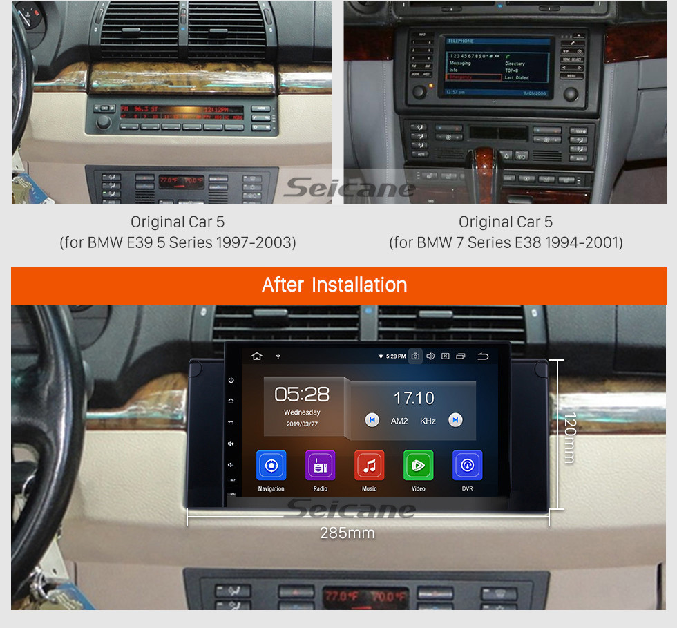 Seicane 9 pouces dans le tableau de bord 2000-2007 BMW X5 E53 Android 9.0 système de navigation GPS avec 1024 * 600 écran tactile 3G WiFi TPMS USB DVR Caméra arrière OBDII AUX