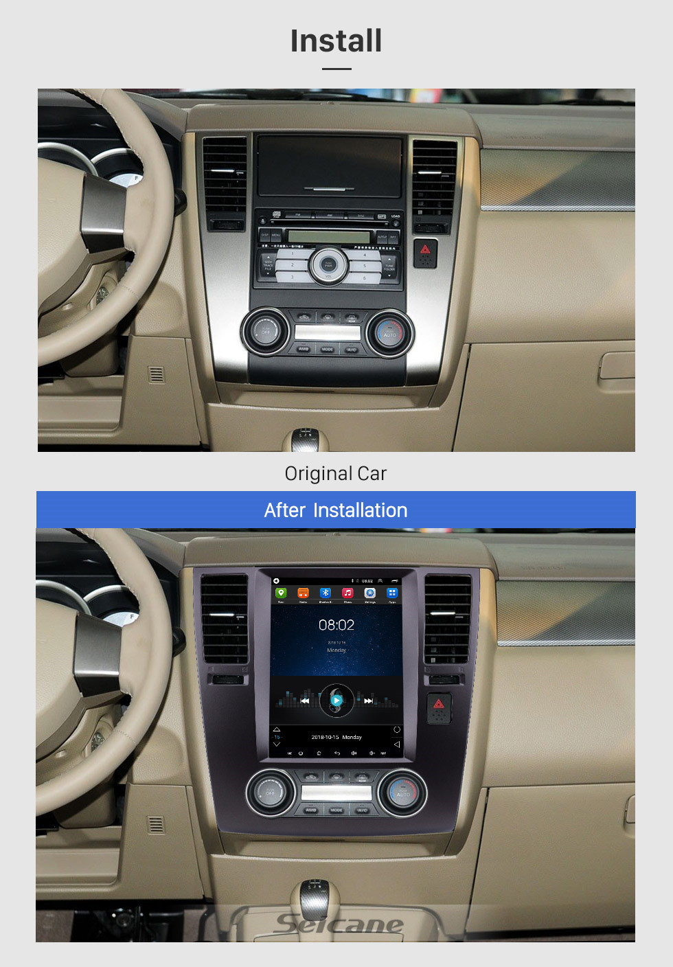 Seicane 9.7 pulgadas Android 9.1 2005-2010 Nissan Tiida Radio de navegación GPS con pantalla táctil Bluetooth AUX WIFI Soporte de música OBD2 DVR Carplay Mirror Link Seicane 9.7 pulgadas Android 9.1 2005-2010 Nissan Tiida Radio de navegación GPS con pantalla táctil Bluetooth AUX WIFI Soporte de música OBD2 DVR Carplay Mirror Link