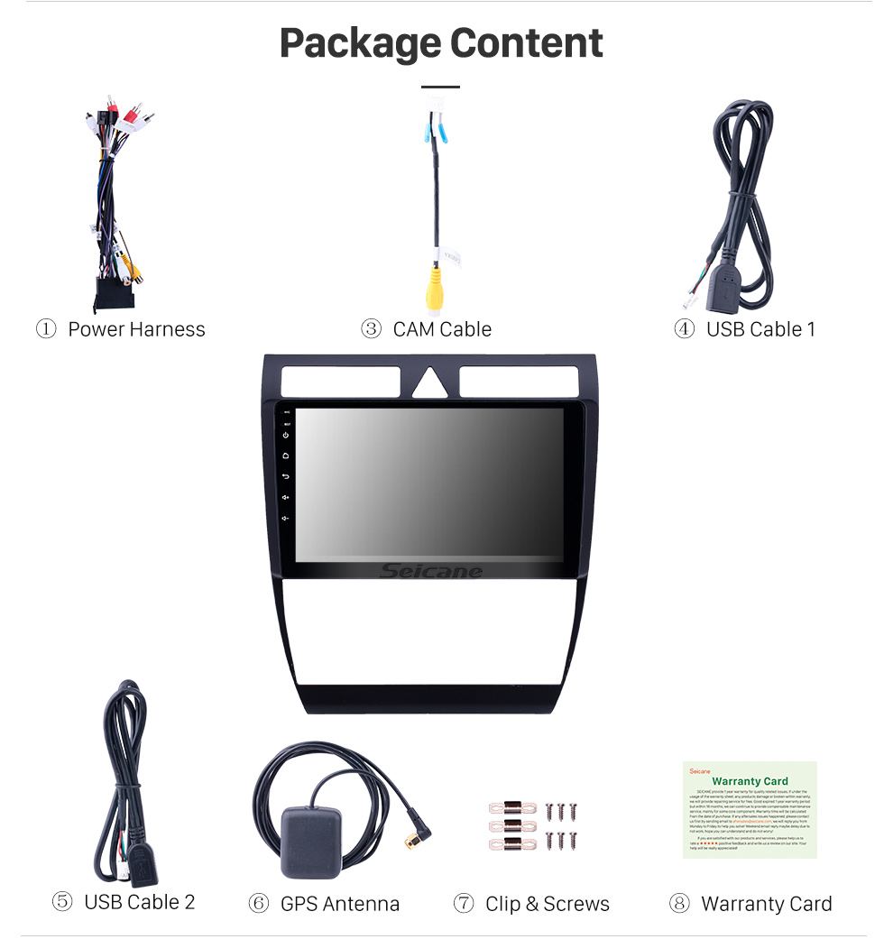 Seicane OEM 9 Zoll Android 8.1 Radio für 1997-2004 Audi A6 S6 RS6 Bluetooth WIFI HD Touchscreen GPS Navigation AUX USB Unterstützung Carplay DVR OBD Rückfahrkamera TPMS Seicane OEM 9 Zoll Android 8.1 Radio für 1997-2004 Audi A6 S6 RS6 Bluetooth WIFI HD Touchscreen GPS Navigation AUX USB Unterstützung Carplay DVR OBD Rückfahrkamera TPMS