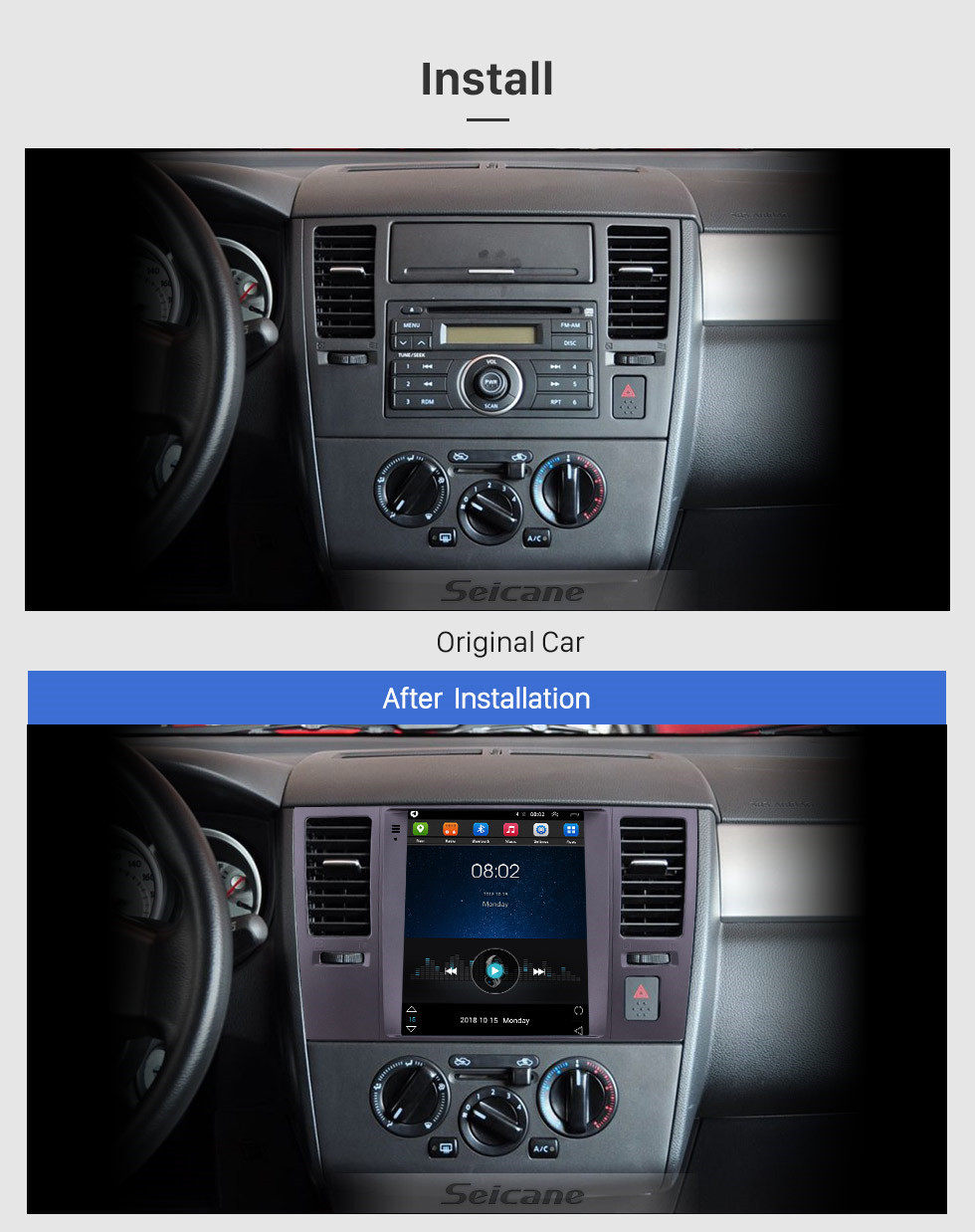 Seicane 2008-2011 Nissan Tiida Manual A / C LHD 9.7 pulgadas Android 9.1 Radio de navegación GPS con pantalla táctil Bluetooth USB WIFI compatible Carplay Cámara trasera Seicane 2008-2011 Nissan Tiida Manual A / C LHD 9.7 pulgadas Android 9.1 Radio de navegación GPS con pantalla táctil Bluetooth USB WIFI compatible Carplay Cámara trasera