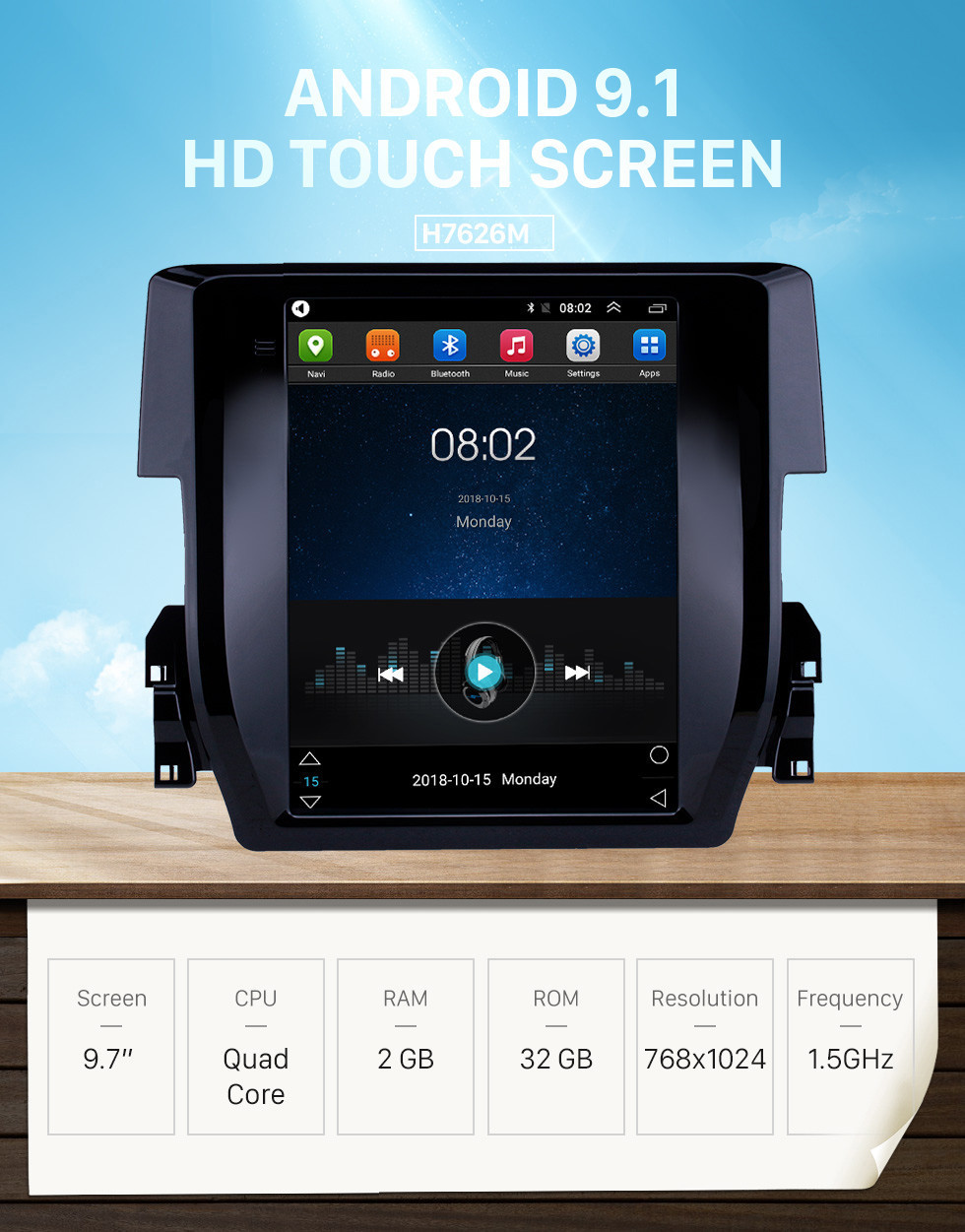 Seicane HD Touchscreen 2016 Honda Civic Android 9.1 9.7 polegadas Navegação GPS Rádio Bluetooth suporte WIFI Carplay DAB + Controle de volante Seicane HD Touchscreen 2016 Honda Civic Android 9.1 9.7 polegadas Navegação GPS Rádio Bluetooth suporte WIFI Carplay DAB + Controle de volante