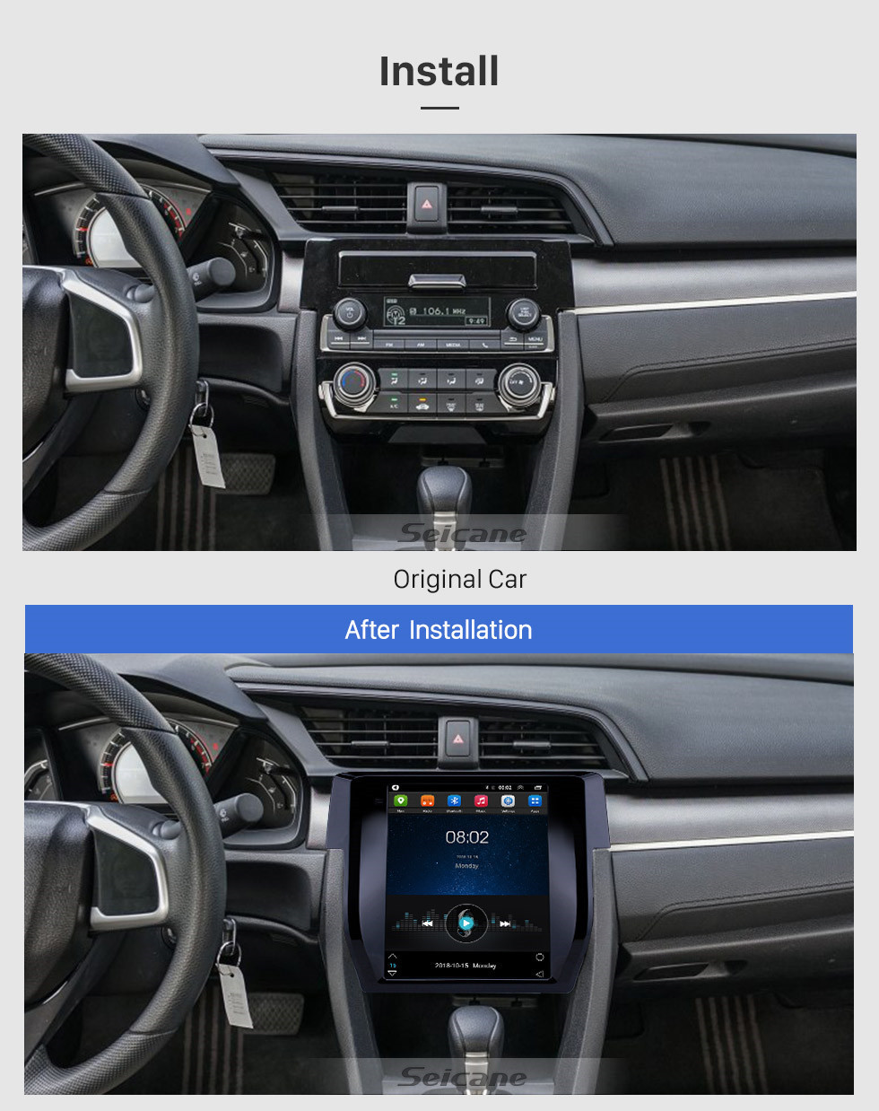 Seicane HD Touchscreen 2016 Honda Civic Android 9.1 9.7 polegadas Navegação GPS Rádio Bluetooth suporte WIFI Carplay DAB + Controle de volante Seicane HD Touchscreen 2016 Honda Civic Android 9.1 9.7 polegadas Navegação GPS Rádio Bluetooth suporte WIFI Carplay DAB + Controle de volante