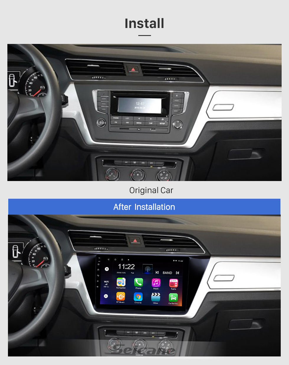 Seicane 10,1 pouces Android 8.1 Radio de navigation GPS pour 2016-2018 VW Volkswagen Touran avec support tactile HD Bluetooth WIFI Carplay SWC