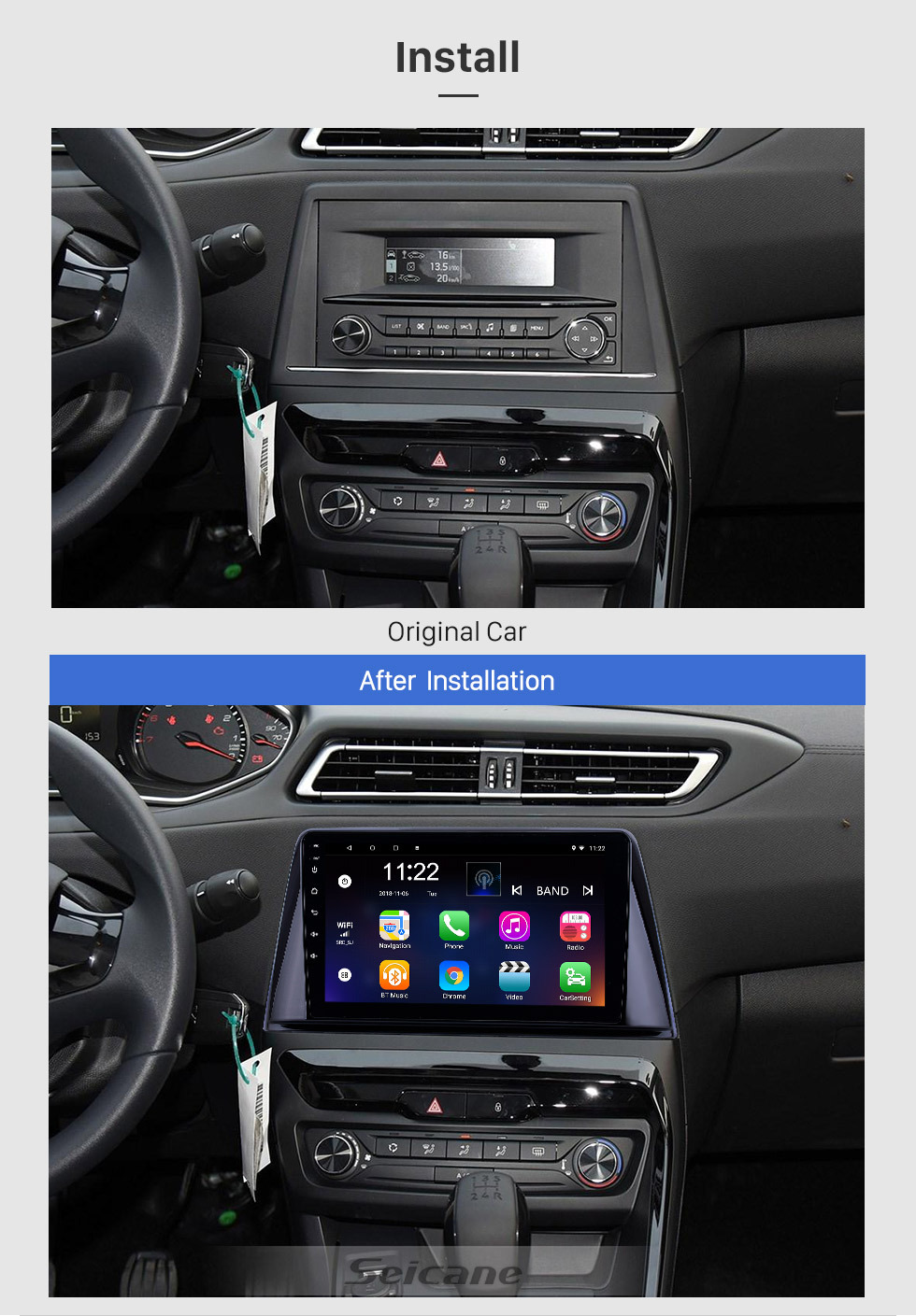 Seicane Écran tactile HD 9 pouces Android 8.1 Radio de navigation GPS pour 2016-2018 Peugeot 308 avec prise en charge de Bluetooth AUX Carplay Commande au volant Seicane Écran tactile HD 9 pouces Android 8.1 Radio de navigation GPS pour 2016-2018 Peugeot 308 avec prise en charge de Bluetooth AUX Carplay Commande au volant