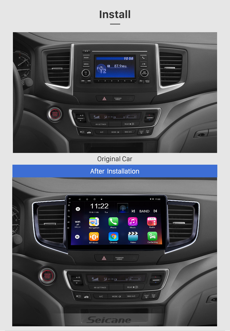 Seicane 10,1 pouces Android 8.1 Radio de navigation GPS pour 2016-2018 Honda Pilot avec support de l'écran tactile HD Bluetooth WIFI Carplay SWC Seicane 10,1 pouces Android 8.1 Radio de navigation GPS pour 2016-2018 Honda Pilot avec support de l'écran tactile HD Bluetooth WIFI Carplay SWC