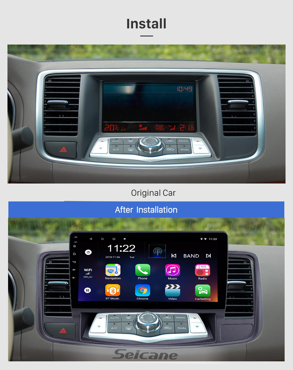 Seicane 2009-2013 Nissan Old Teana Android 8.1 Pantalla táctil 10.1 pulgadas Unidad principal Bluetooth Navegación GPS Radio con soporte AUX WIFI OBD2 DVR SWC Carplay Seicane 2009-2013 Nissan Old Teana Android 8.1 Pantalla táctil 10.1 pulgadas Unidad principal Bluetooth Navegación GPS Radio con soporte AUX WIFI OBD2 DVR SWC Carplay