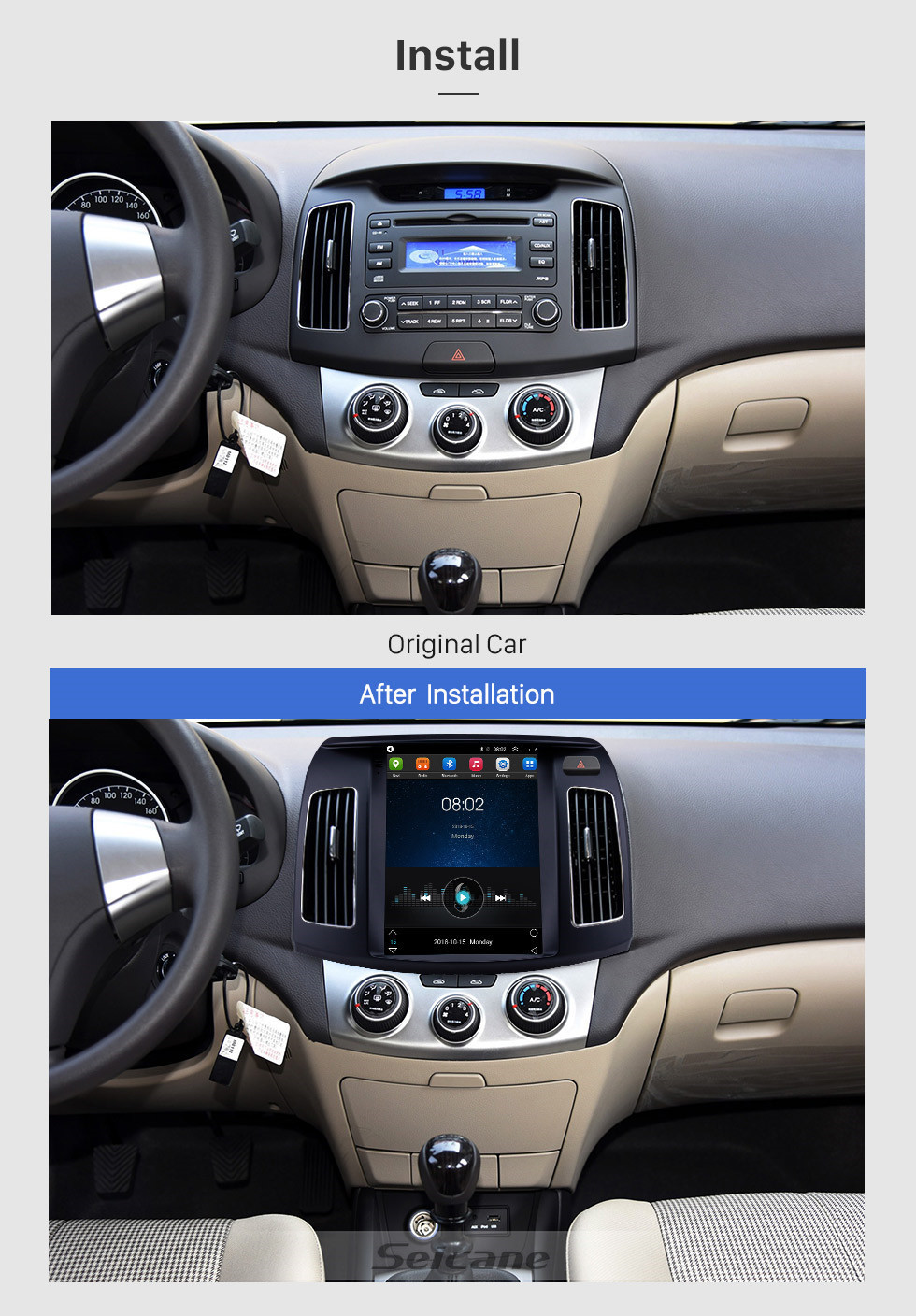 Seicane Android 9.1 9.7 polegadas Rádio de Navegação GPS para 2011-2016 Hyundai Elantra com HD Touchscreen Bluetooth AUX suporte Carplay DVR OBD2 Seicane Android 9.1 9.7 polegadas Rádio de Navegação GPS para 2011-2016 Hyundai Elantra com HD Touchscreen Bluetooth AUX suporte Carplay DVR OBD2