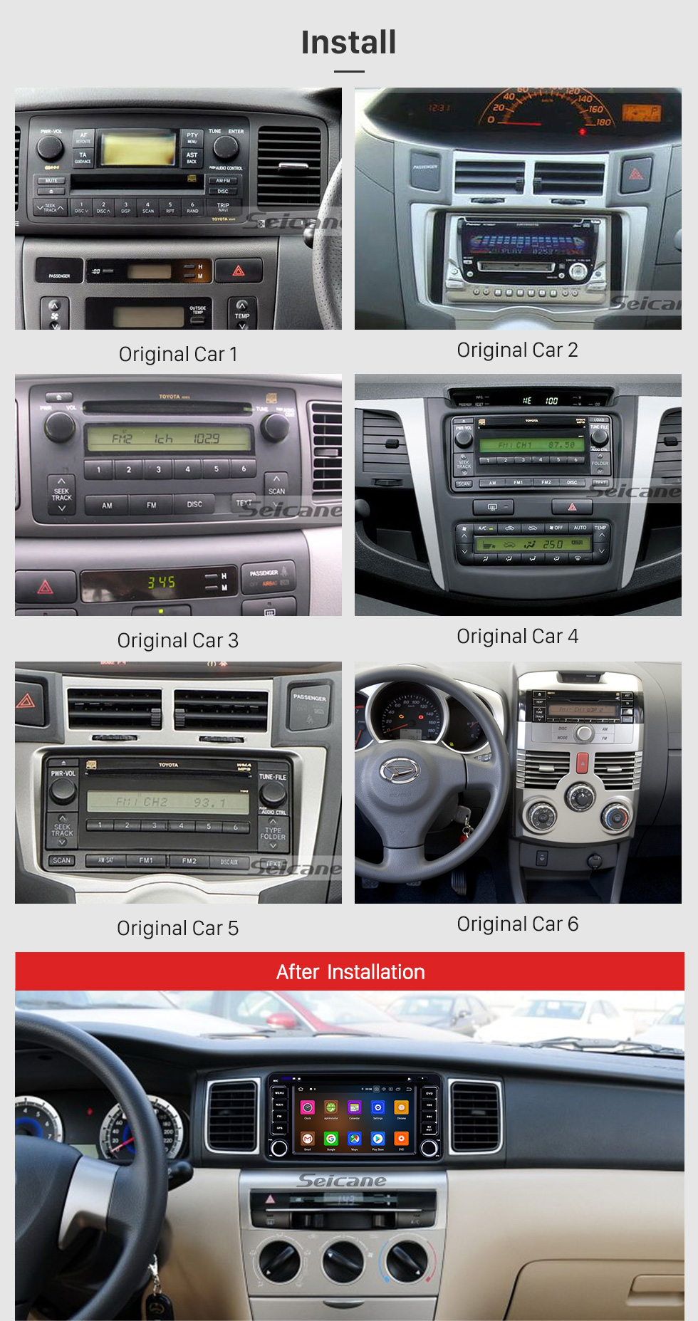 Seicane 6.2 inch Android 9.0 GPS Navigation Radio for 1996-2018 Toyota Corolla Auris Fortuner Estima Innova with HD Touchscreen Carplay Bluetooth WIFI support OBD2 1080P Seicane 6.2 inch Android 9.0 GPS Navigation Radio for 1996-2018 Toyota Corolla Auris Fortuner Estima Innova with HD Touchscreen Carplay Bluetooth WIFI support OBD2 1080P